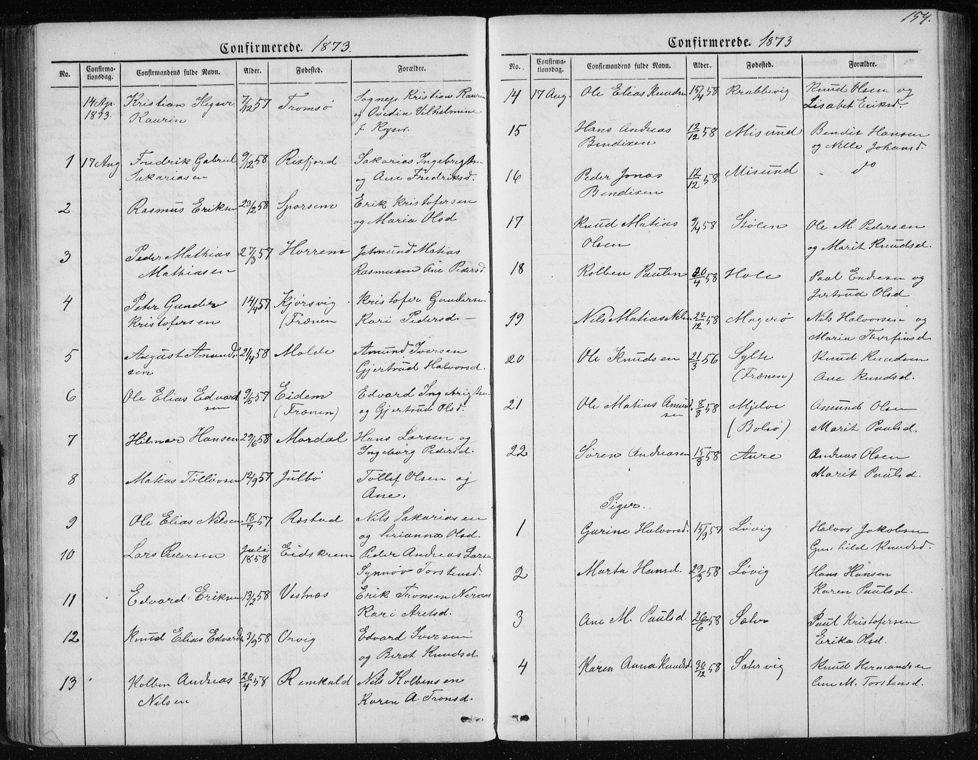 Ministerialprotokoller, klokkerbøker og fødselsregistre - Møre og Romsdal, SAT/A-1454/560/L0724: Parish register (copy) no. 560C01, 1867-1892, p. 154