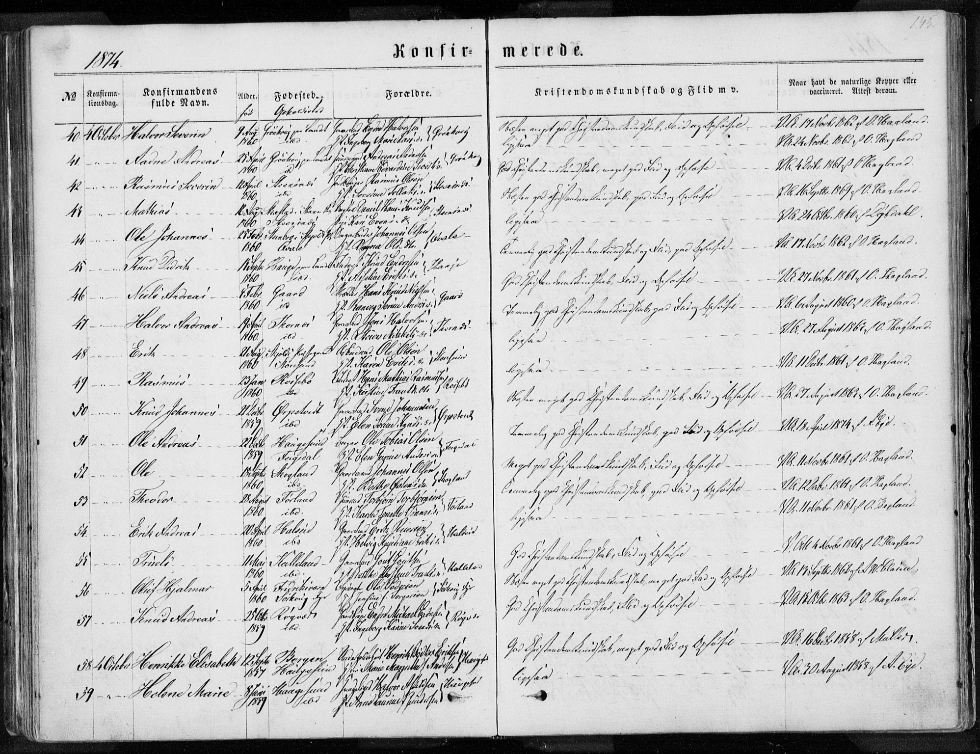 Torvastad sokneprestkontor, AV/SAST-A -101857/H/Ha/Haa/L0012: Parish register (official) no. A 12.1, 1867-1877, p. 145