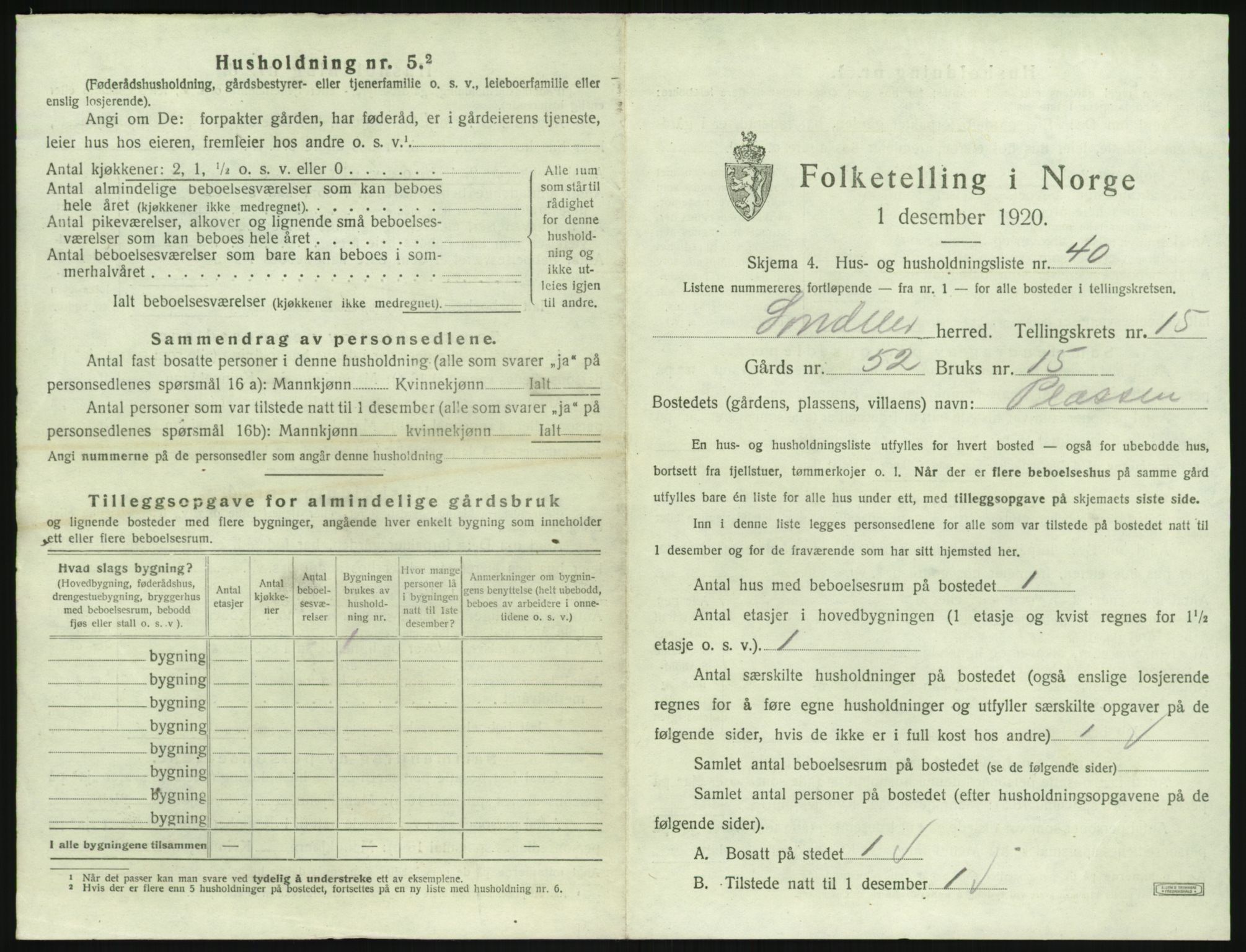 SAK, 1920 census for Søndeled, 1920, p. 1213