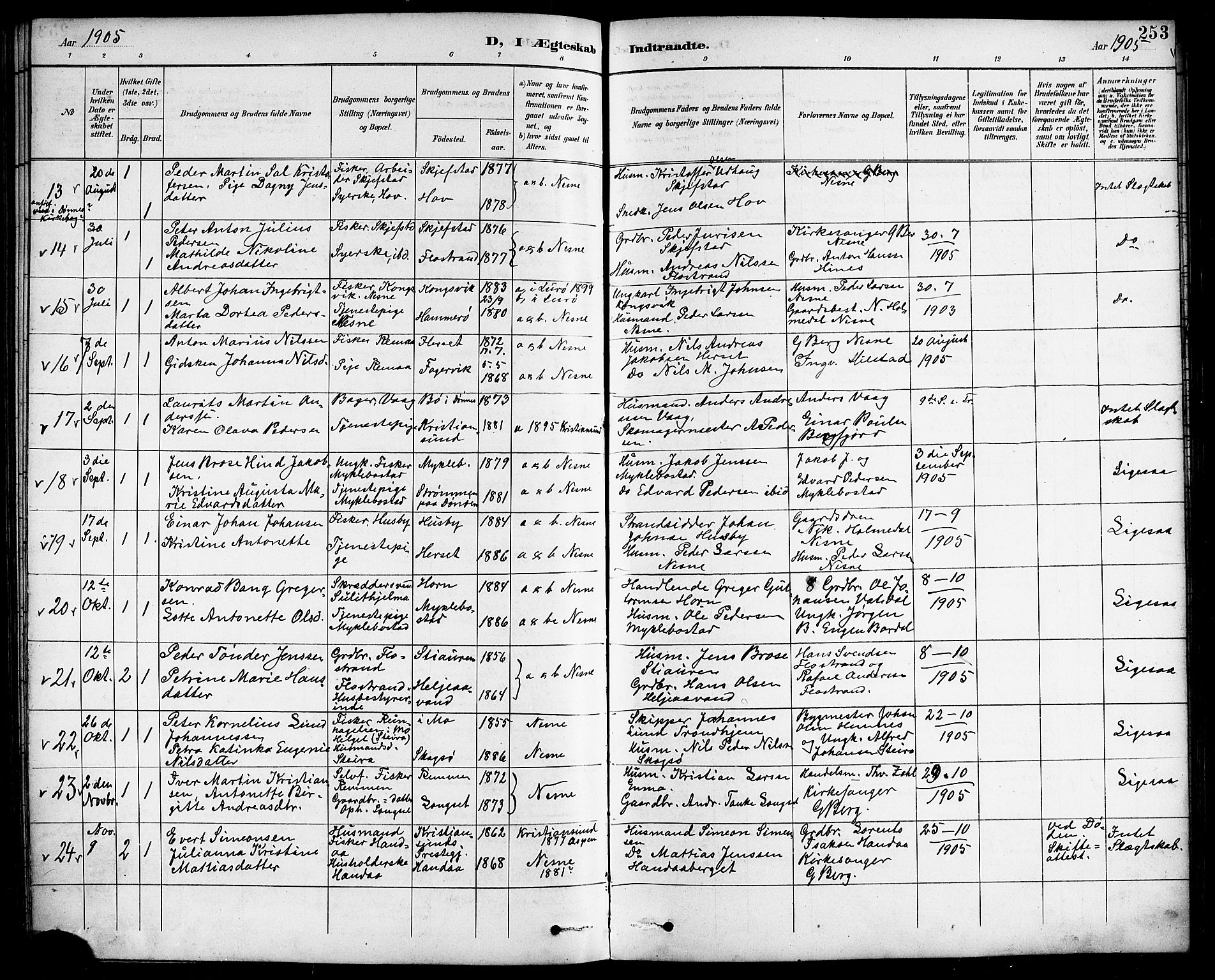 Ministerialprotokoller, klokkerbøker og fødselsregistre - Nordland, SAT/A-1459/838/L0559: Parish register (copy) no. 838C06, 1893-1910, p. 253