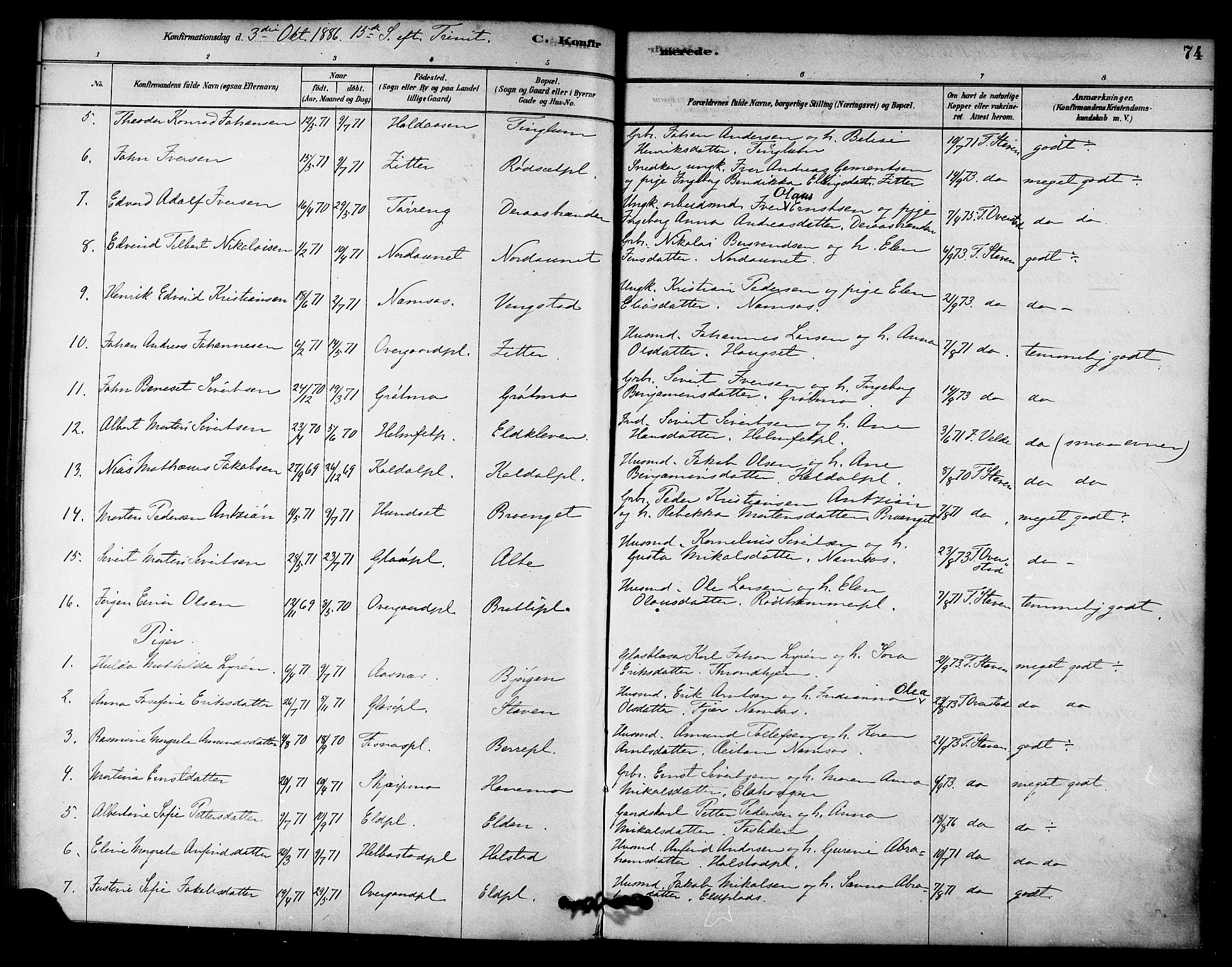 Ministerialprotokoller, klokkerbøker og fødselsregistre - Nord-Trøndelag, AV/SAT-A-1458/742/L0408: Parish register (official) no. 742A01, 1878-1890, p. 74