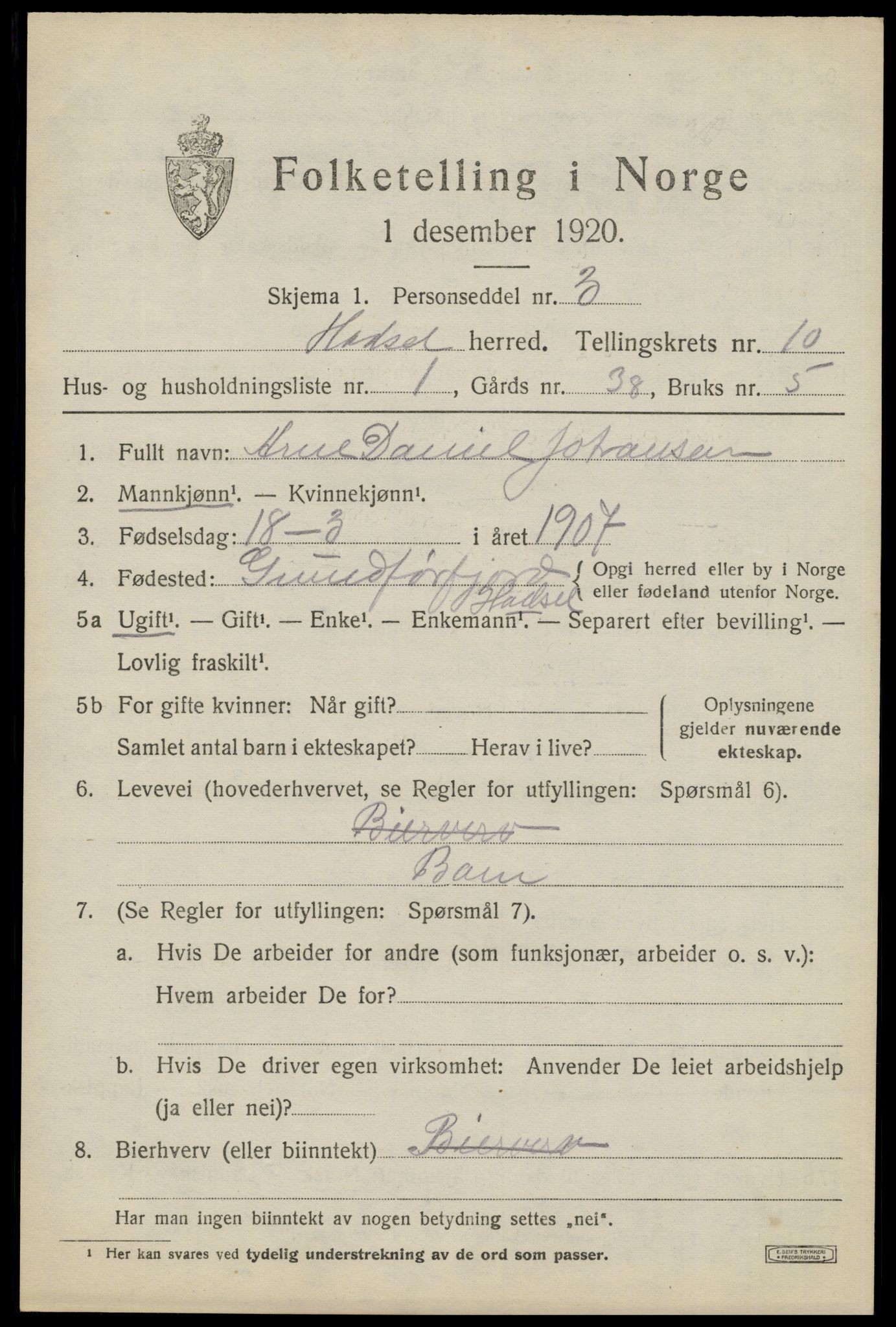 SAT, 1920 census for Hadsel, 1920, p. 8132