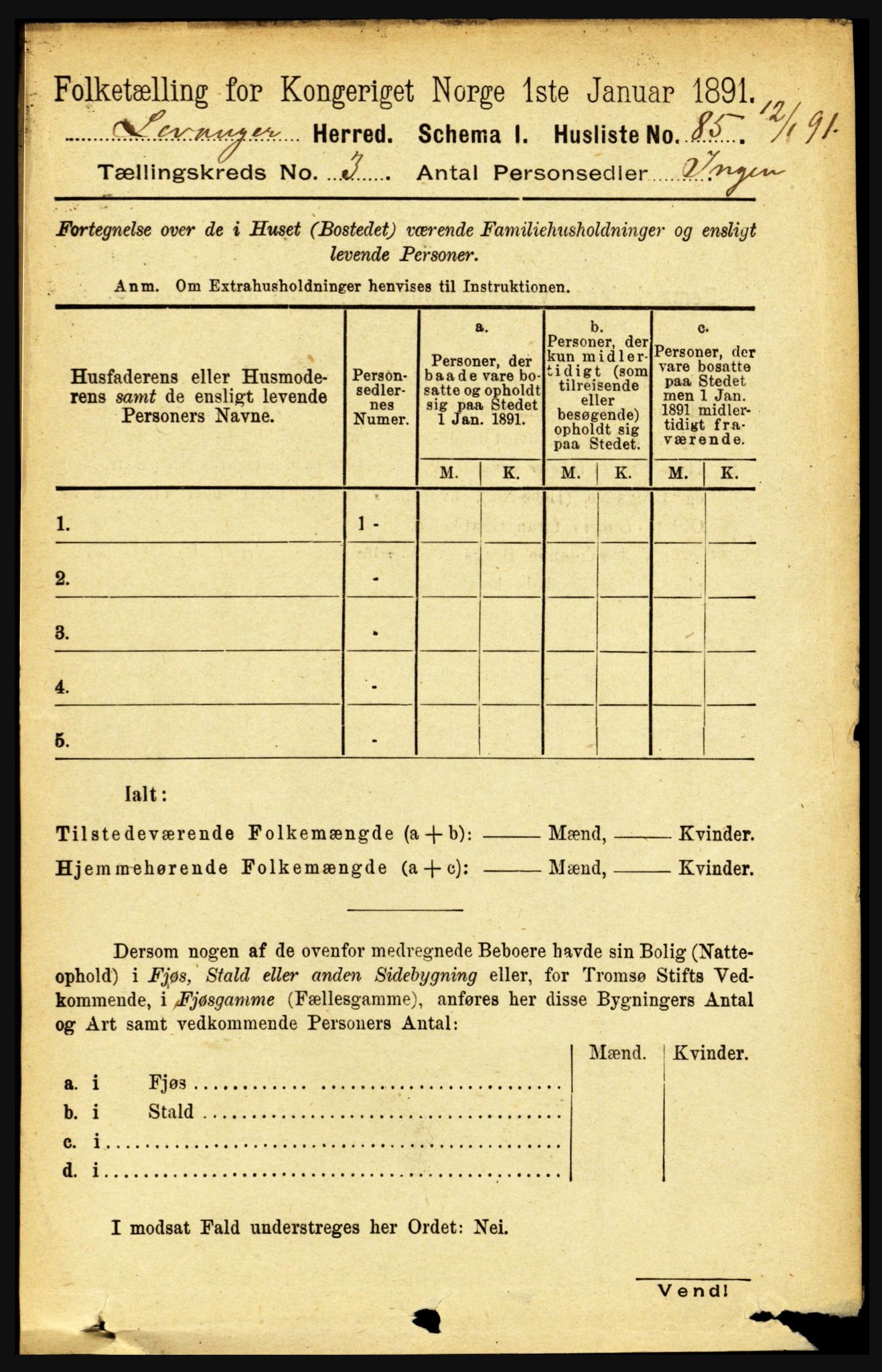 RA, 1891 census for 1720 Levanger, 1891, p. 1610