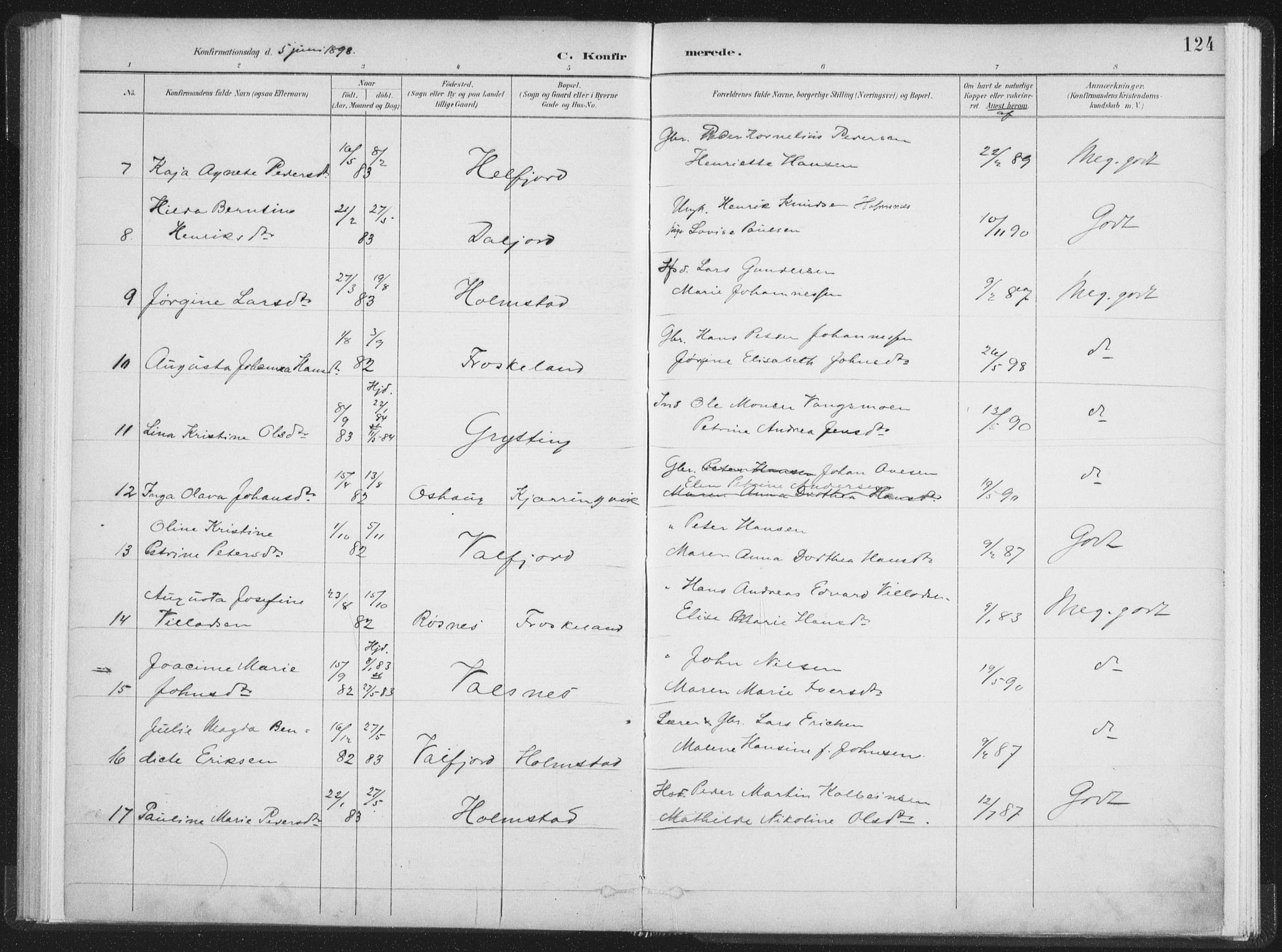 Ministerialprotokoller, klokkerbøker og fødselsregistre - Nordland, SAT/A-1459/890/L1286: Parish register (official) no. 890A01, 1882-1902, p. 124