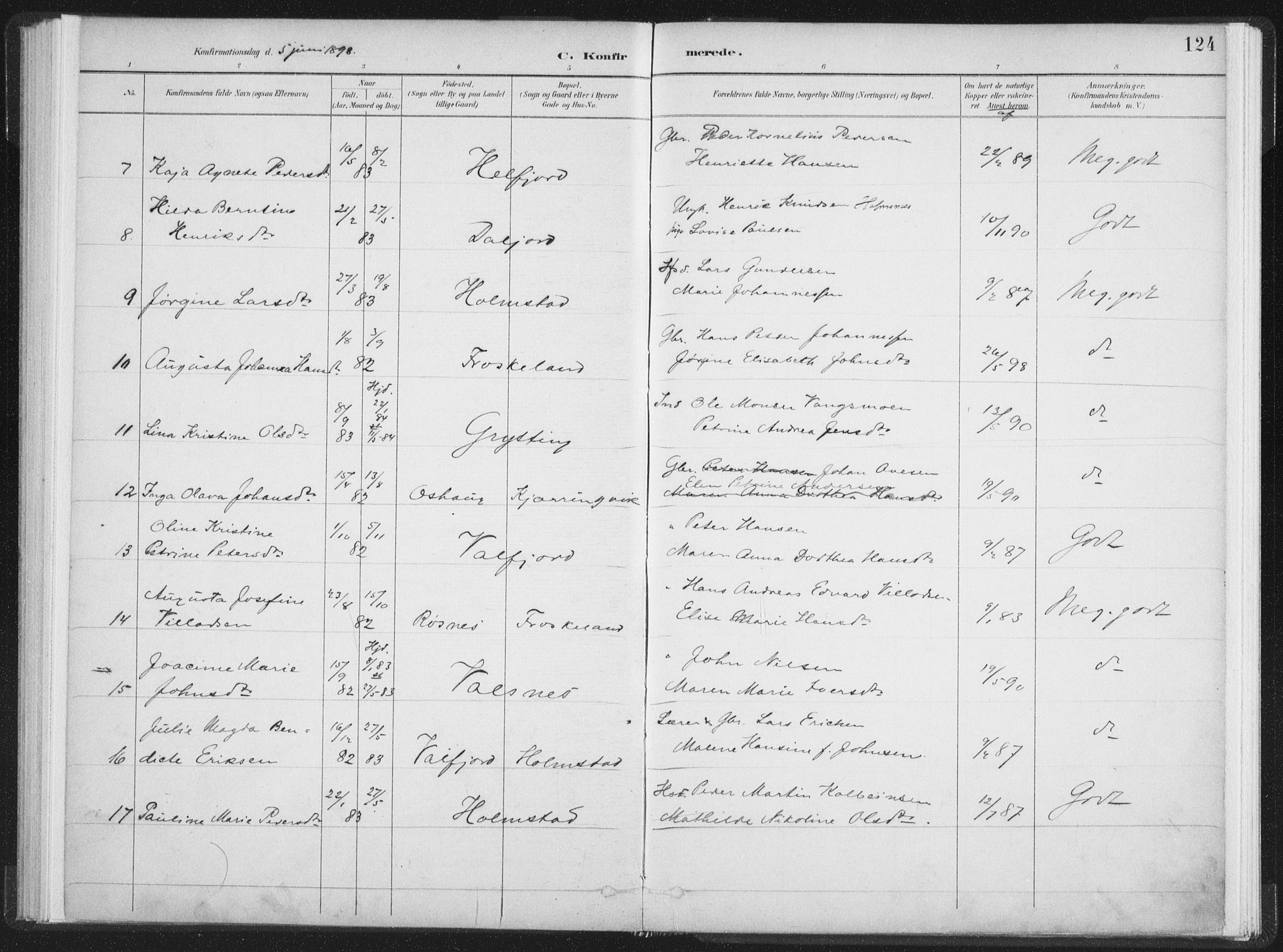 Ministerialprotokoller, klokkerbøker og fødselsregistre - Nordland, AV/SAT-A-1459/890/L1286: Parish register (official) no. 890A01, 1882-1902, p. 124