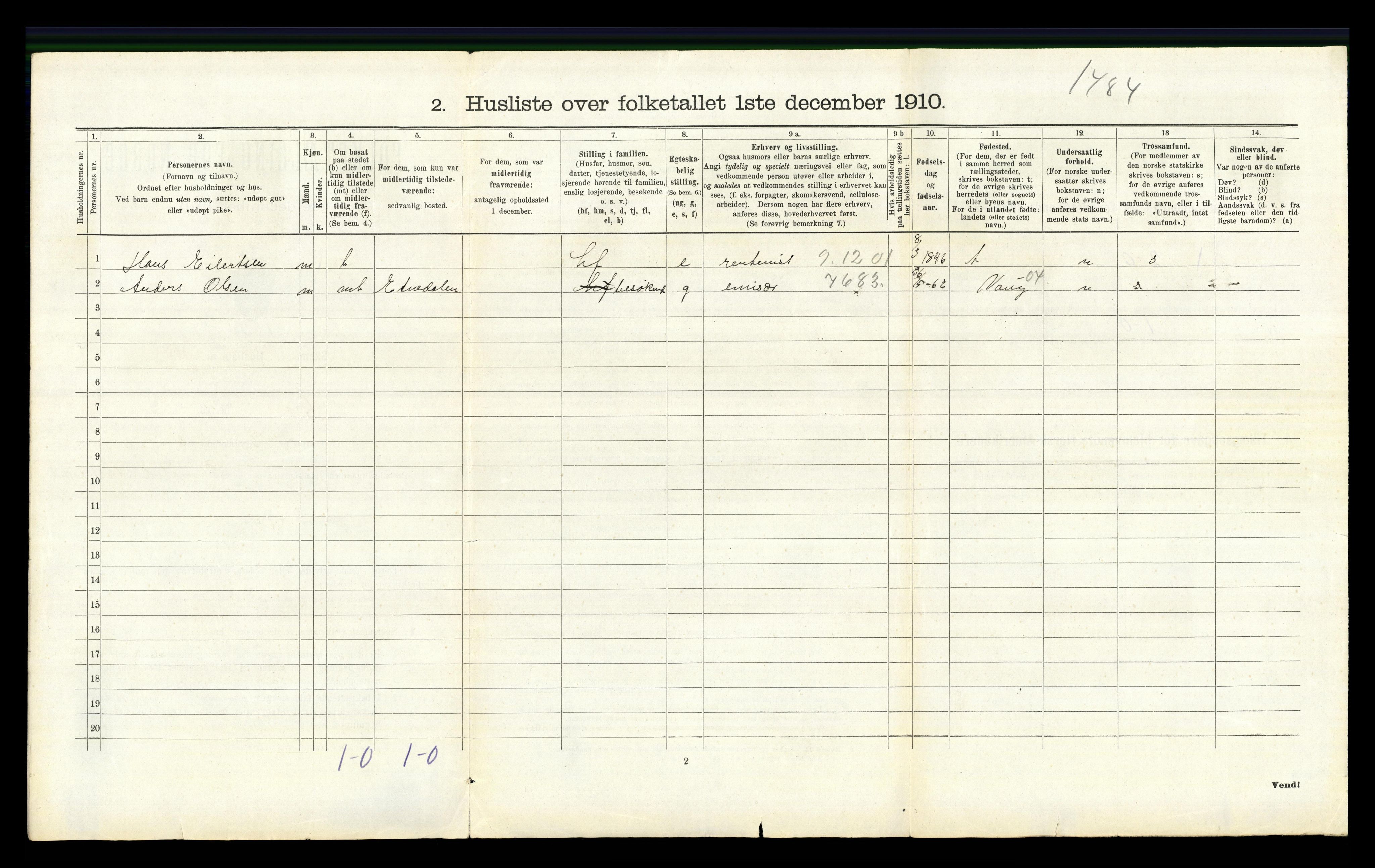 RA, 1910 census for Gran, 1910, p. 278