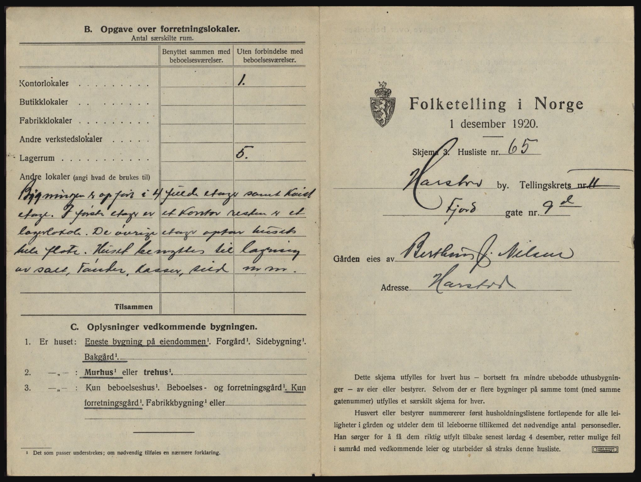 SATØ, 1920 census for Harstad, 1920, p. 233