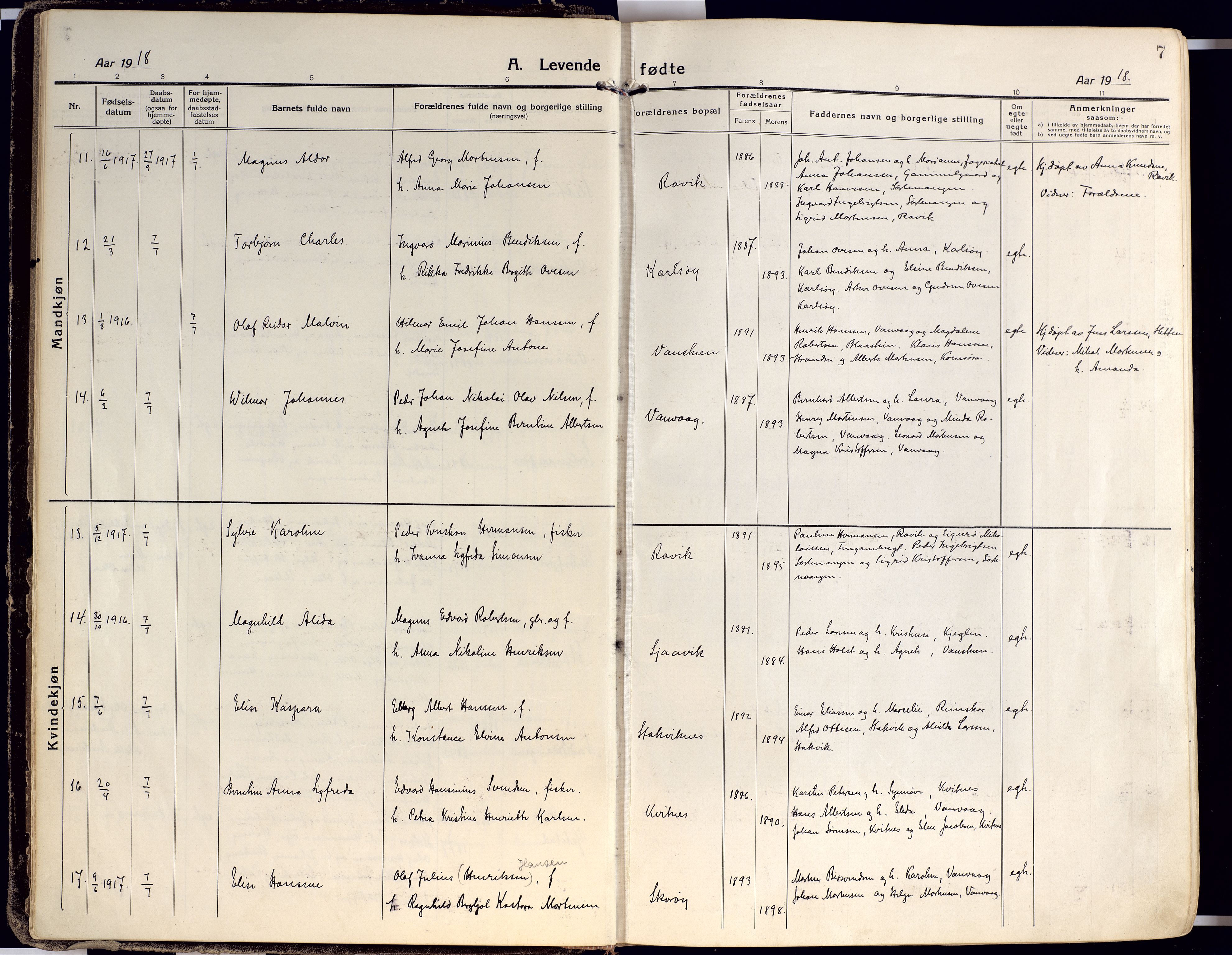 Karlsøy sokneprestembete, AV/SATØ-S-1299/H/Ha/Haa/L0015kirke: Parish register (official) no. 15, 1918-1929, p. 7