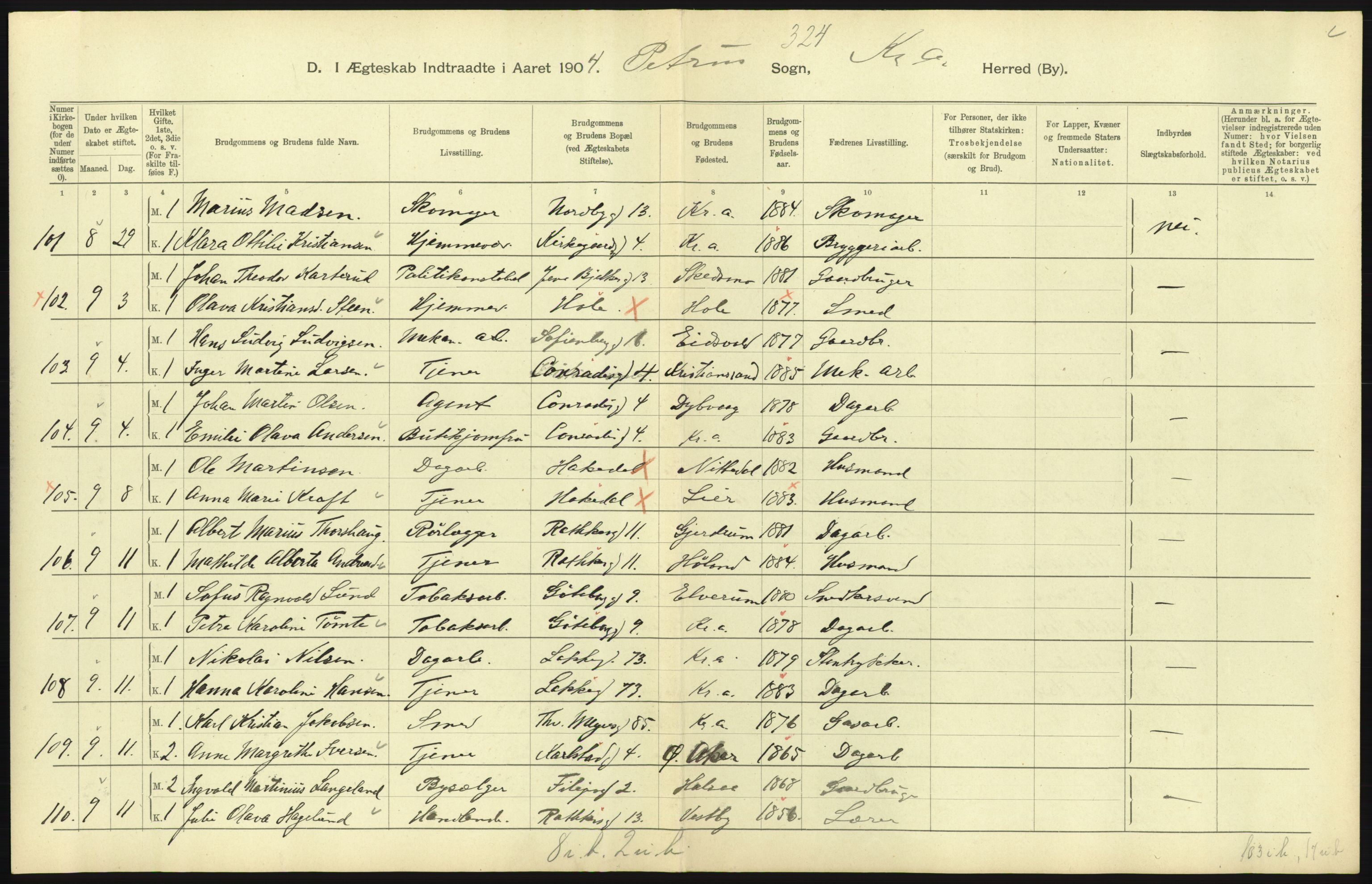 Statistisk sentralbyrå, Sosiodemografiske emner, Befolkning, AV/RA-S-2228/D/Df/Dfa/Dfab/L0004: Kristiania: Gifte, døde, 1904, p. 129