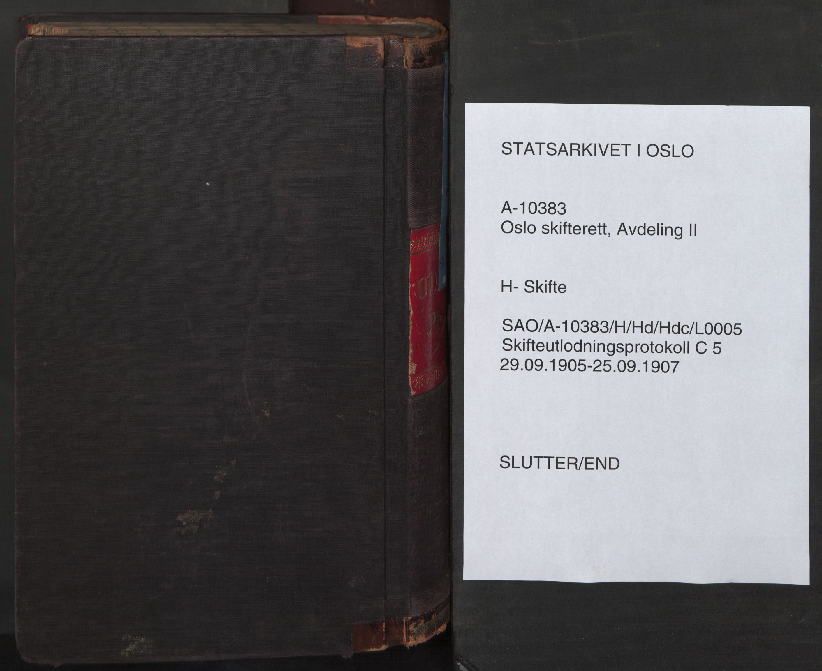 Oslo skifterett, SAO/A-10383/H/Hd/Hdc/L0005: Skifteutlodningsprotokoll, 1905-1907