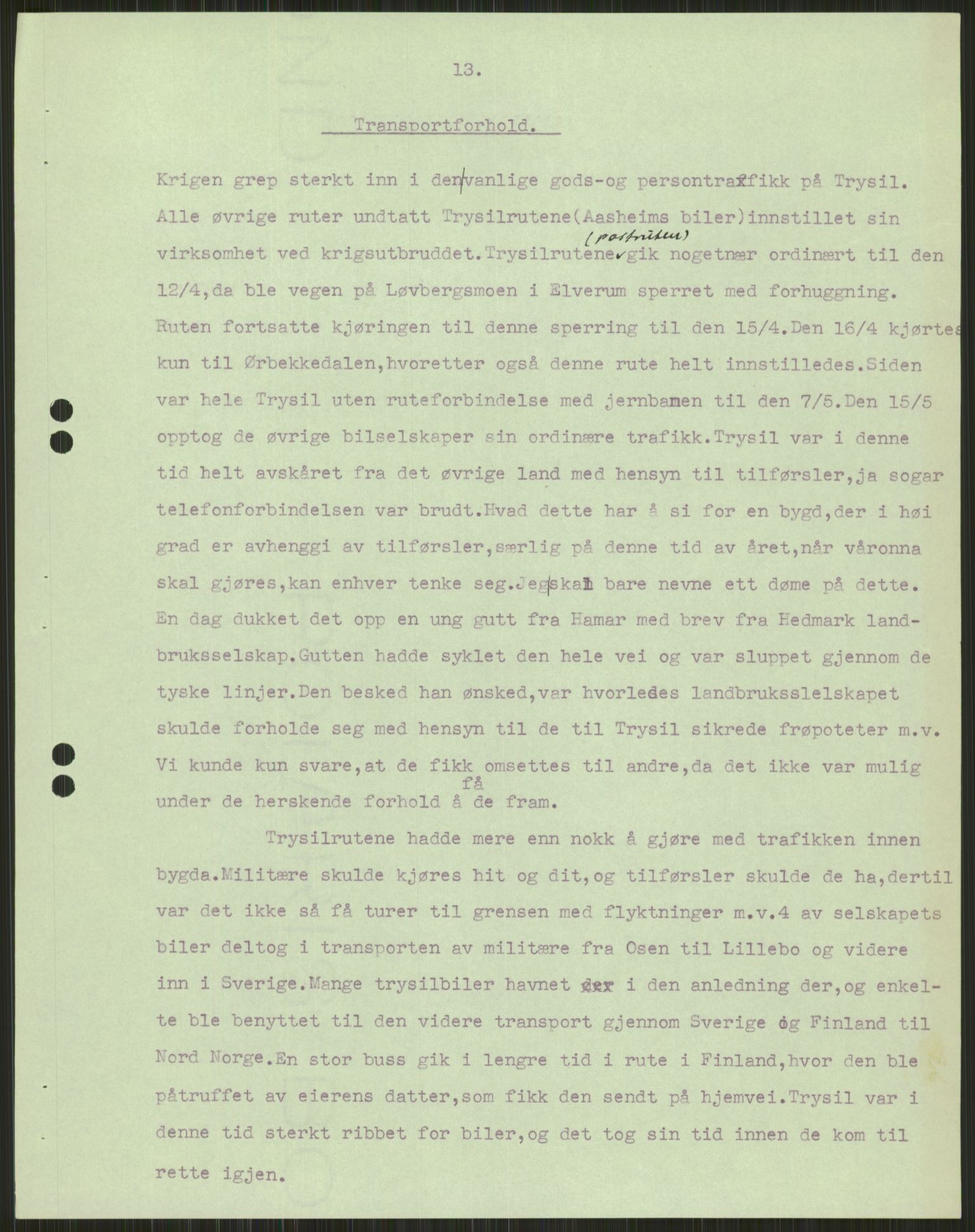 Forsvaret, Forsvarets krigshistoriske avdeling, AV/RA-RAFA-2017/Y/Ya/L0013: II-C-11-31 - Fylkesmenn.  Rapporter om krigsbegivenhetene 1940., 1940, p. 1002