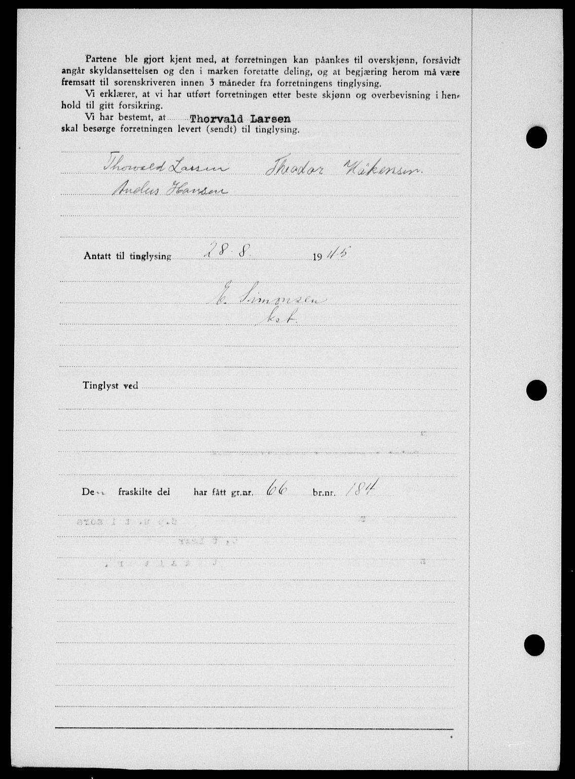 Onsøy sorenskriveri, SAO/A-10474/G/Ga/Gab/L0014: Mortgage book no. II A-14, 1944-1945, Diary no: : 1201/1945