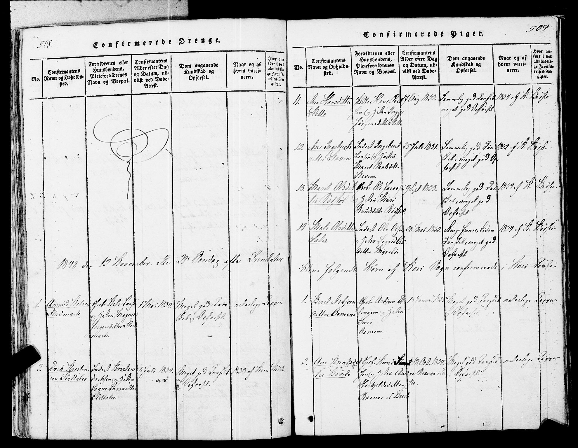 Ministerialprotokoller, klokkerbøker og fødselsregistre - Møre og Romsdal, SAT/A-1454/546/L0593: Parish register (official) no. 546A01, 1818-1853, p. 508-509
