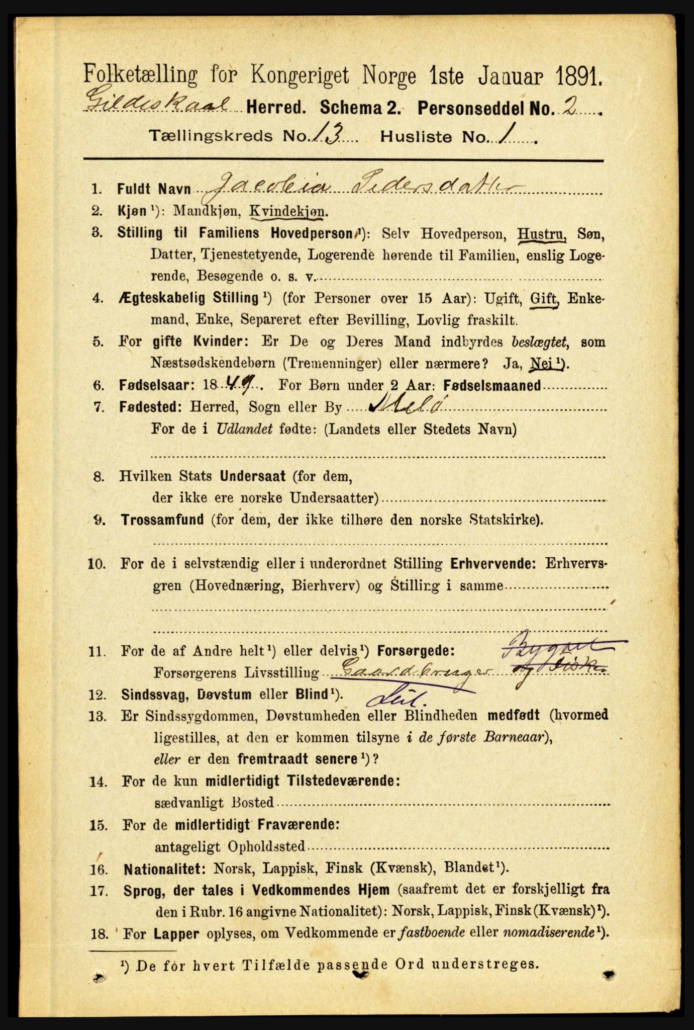 RA, 1891 census for 1838 Gildeskål, 1891, p. 4087