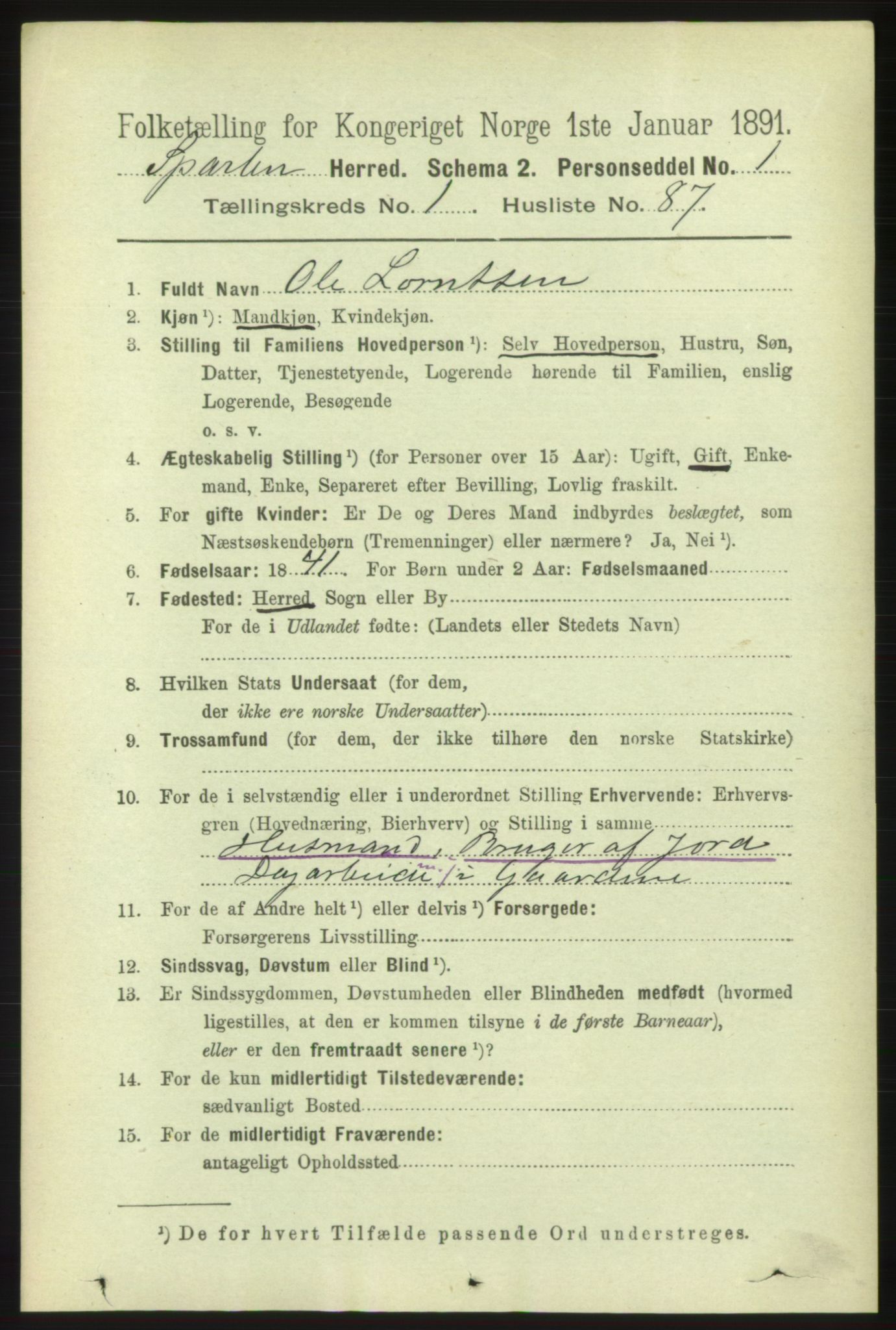 RA, 1891 census for 1731 Sparbu, 1891, p. 628