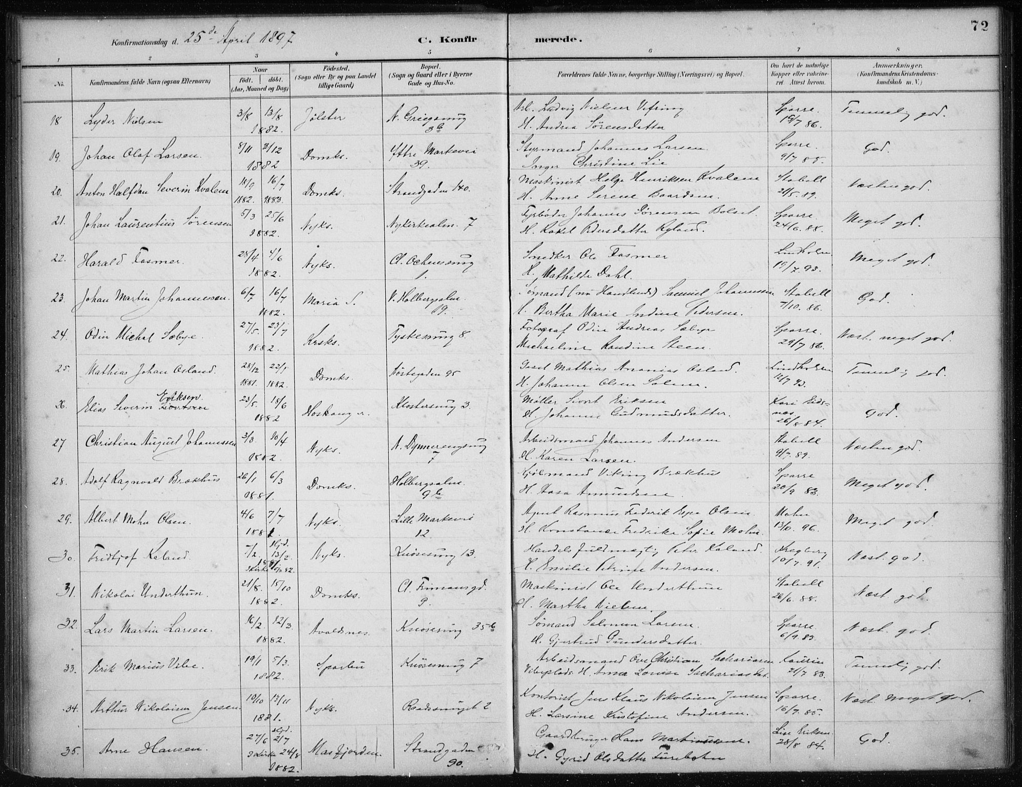 Nykirken Sokneprestembete, AV/SAB-A-77101/H/Haa/L0027: Parish register (official) no. C 6, 1886-1913, p. 72