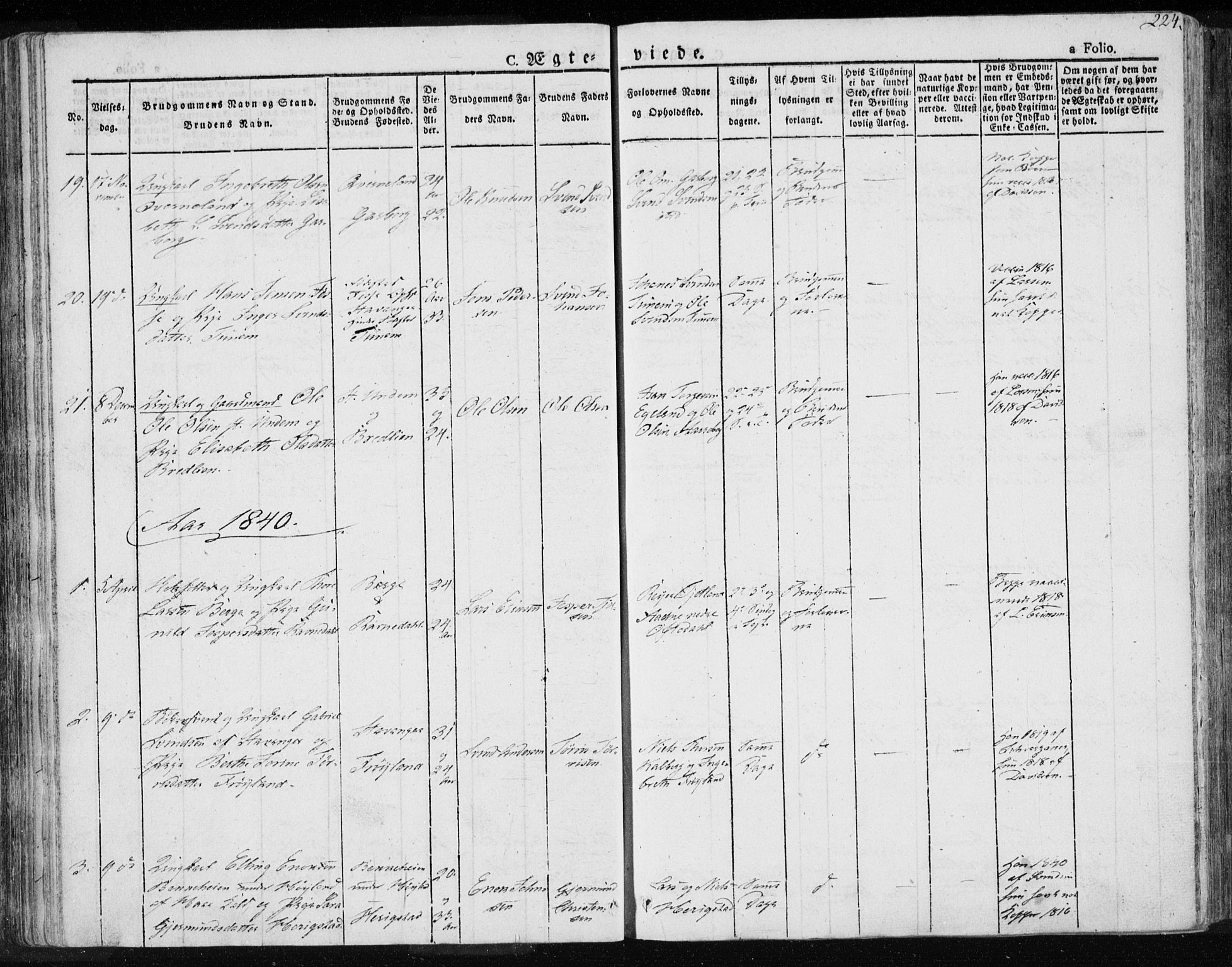 Lye sokneprestkontor, AV/SAST-A-101794/001/30BA/L0004: Parish register (official) no. A 4, 1826-1841, p. 224