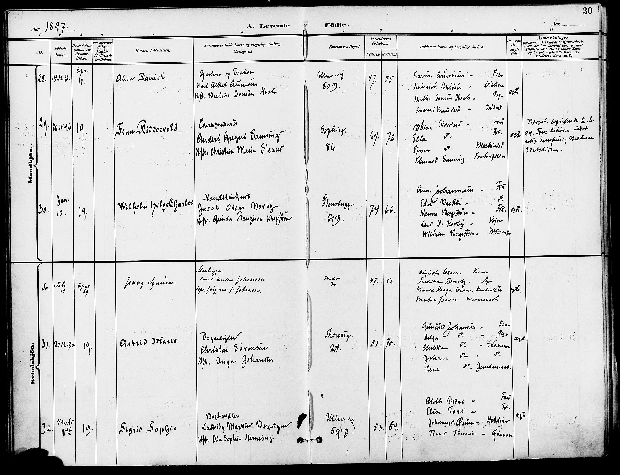 Gamle Aker prestekontor Kirkebøker, AV/SAO-A-10617a/F/L0011: Parish register (official) no. 11, 1896-1901, p. 30