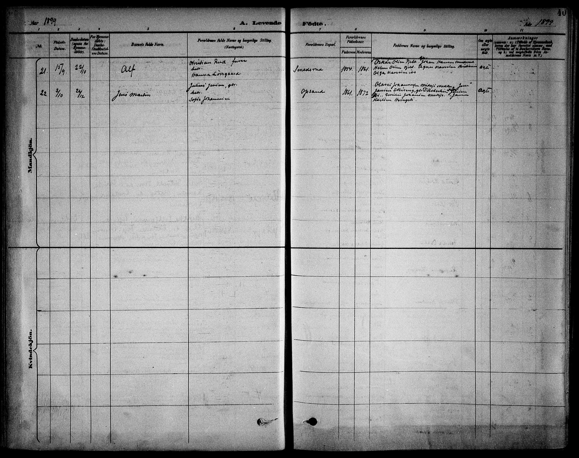 Kråkstad prestekontor Kirkebøker, SAO/A-10125a/F/Fb/L0002: Parish register (official) no. II 2, 1893-1917, p. 40