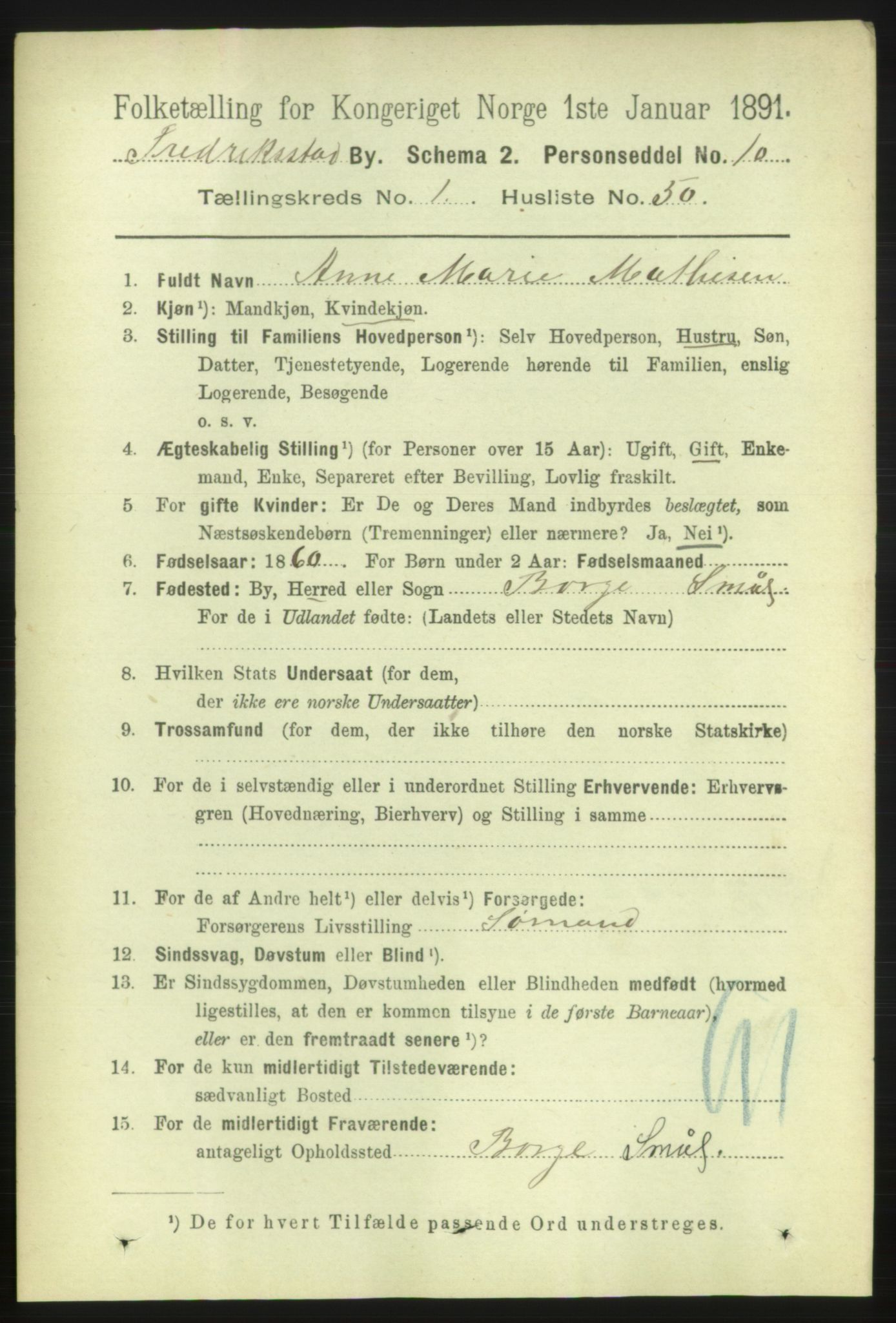 RA, 1891 census for 0103 Fredrikstad, 1891, p. 2940