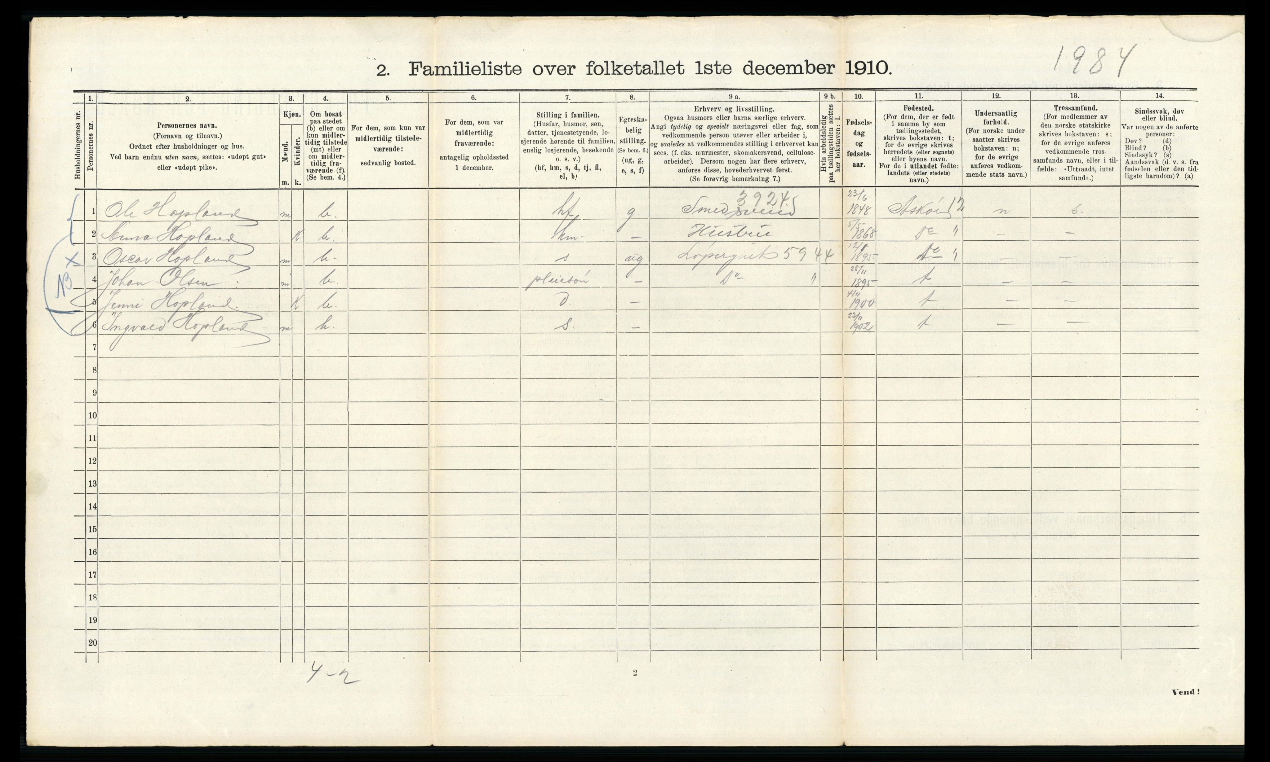 RA, 1910 census for Bergen, 1910, p. 42162