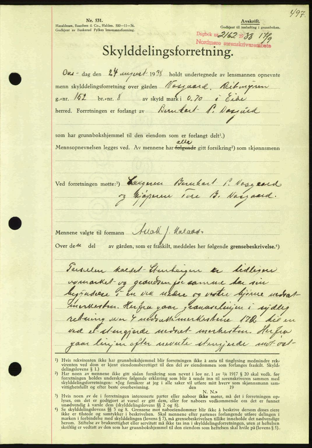 Nordmøre sorenskriveri, AV/SAT-A-4132/1/2/2Ca: Mortgage book no. A84, 1938-1938, Diary no: : 2162/1938