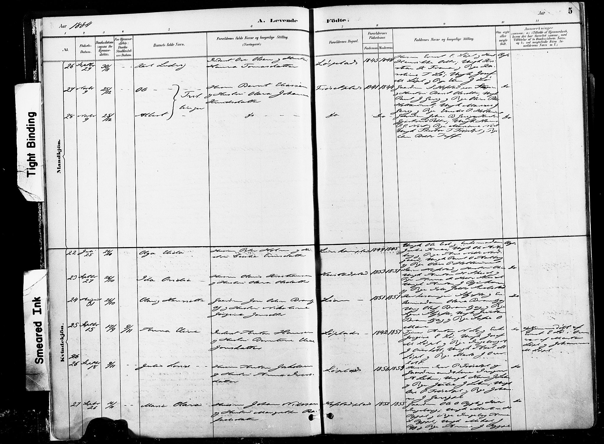 Ministerialprotokoller, klokkerbøker og fødselsregistre - Nord-Trøndelag, SAT/A-1458/735/L0351: Parish register (official) no. 735A10, 1884-1908, p. 5