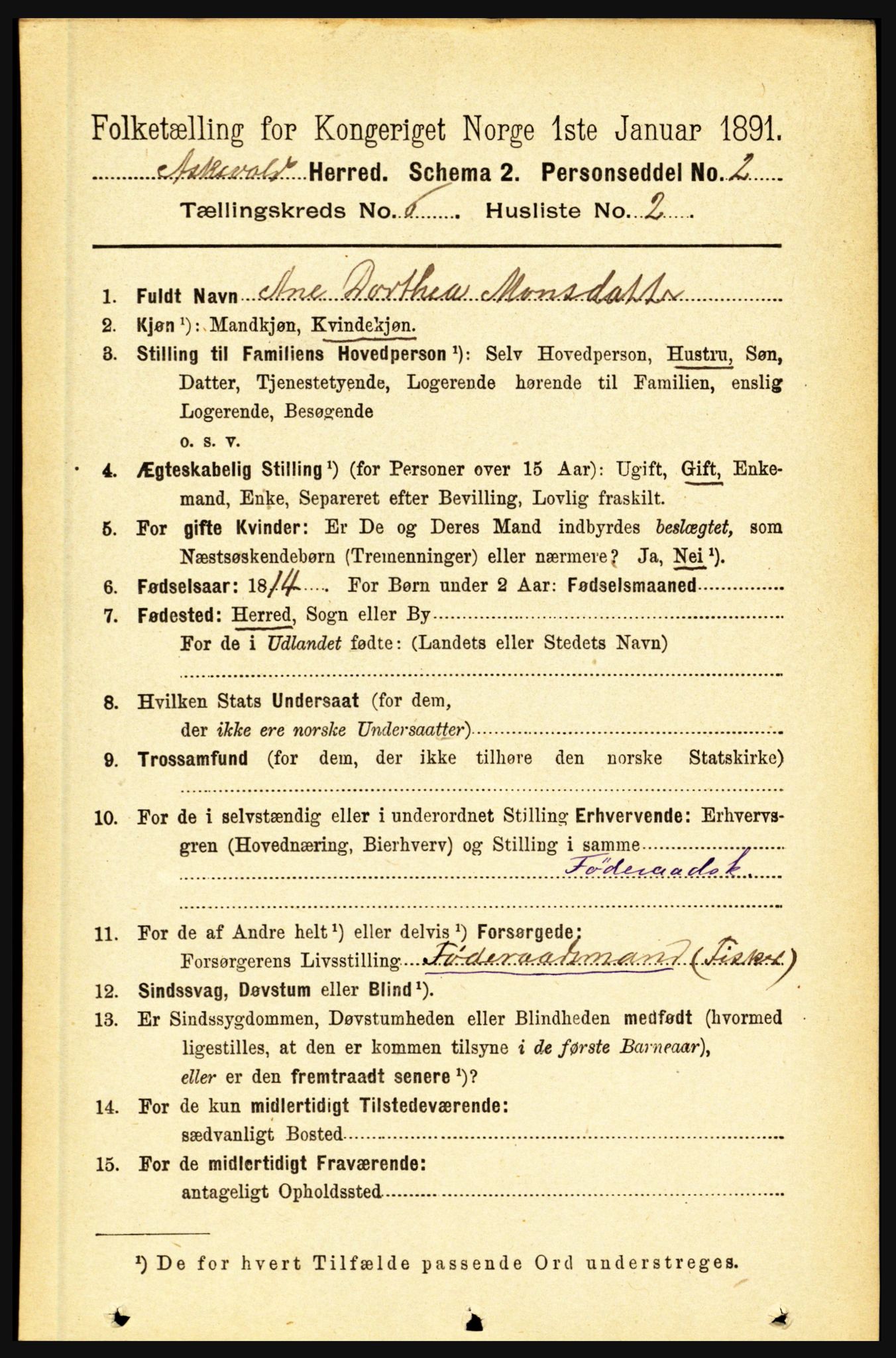 RA, 1891 census for 1428 Askvoll, 1891, p. 1688