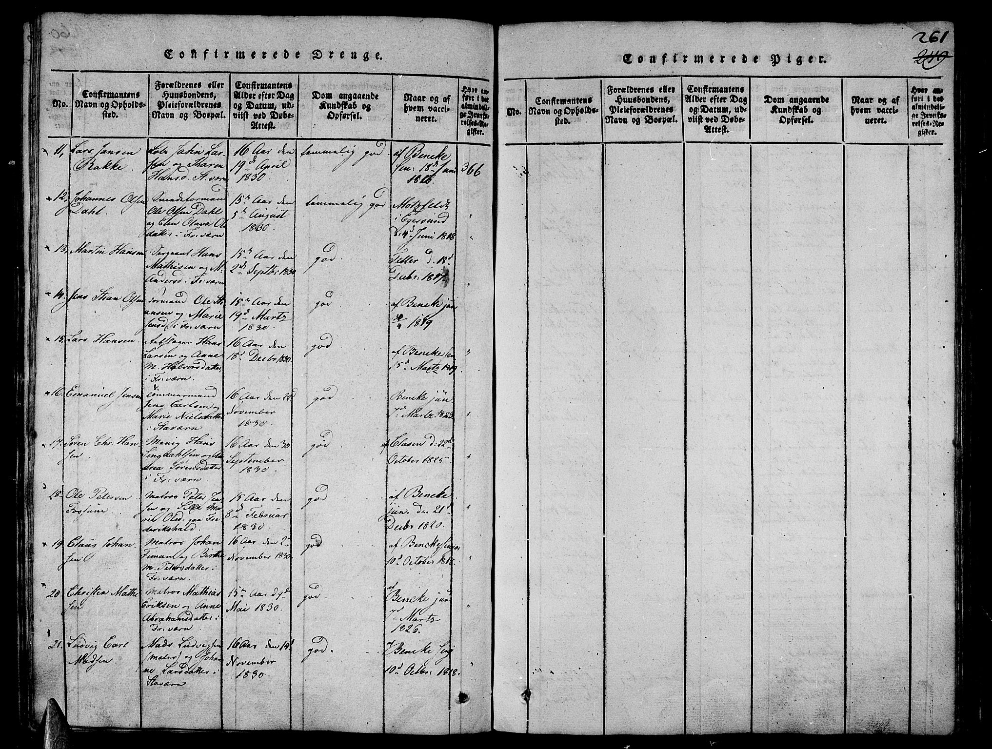 Stavern kirkebøker, AV/SAKO-A-318/G/Ga/L0001: Parish register (copy) no. 1, 1817-1841, p. 261