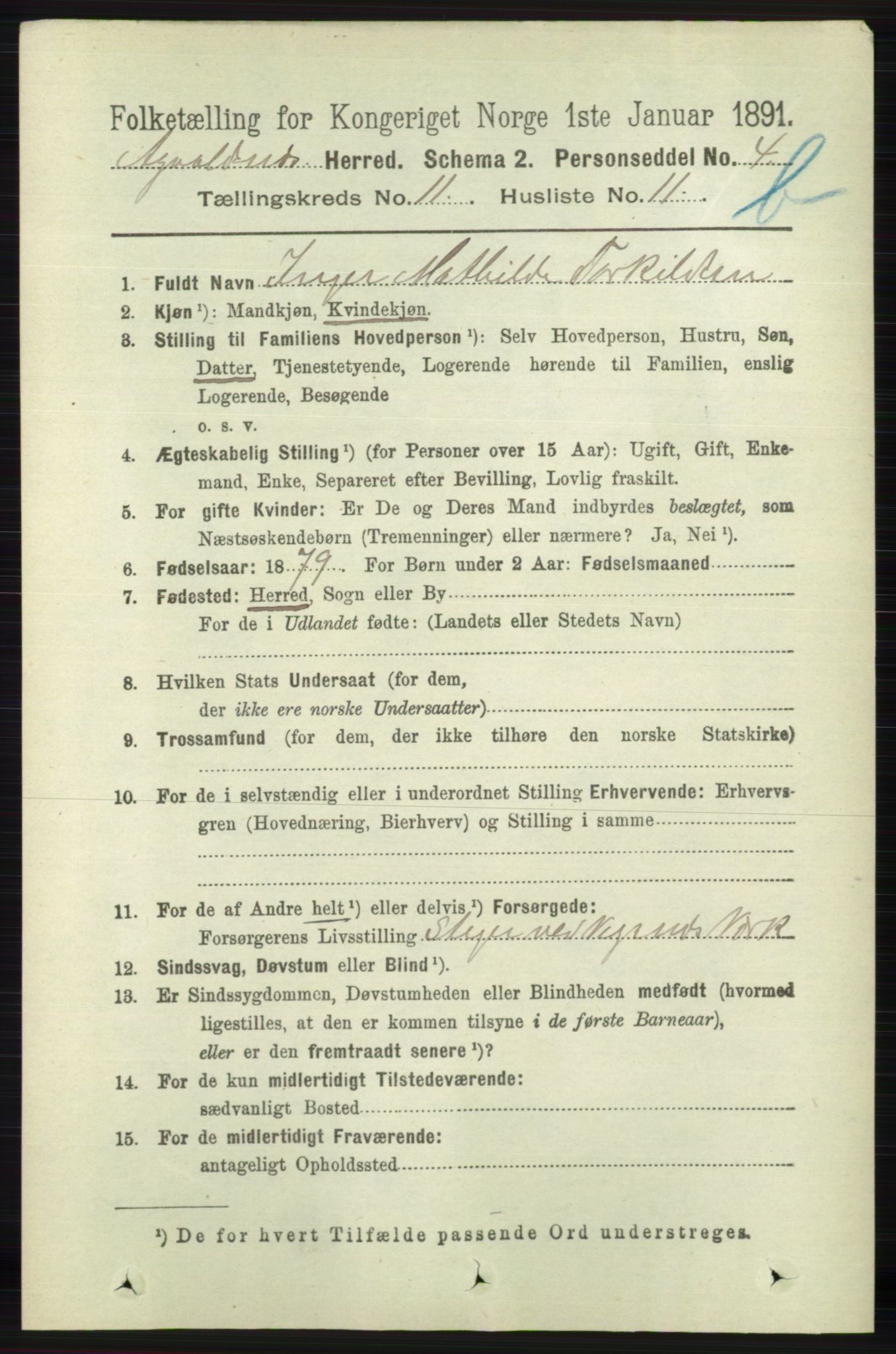 RA, 1891 census for 1147 Avaldsnes, 1891, p. 6382