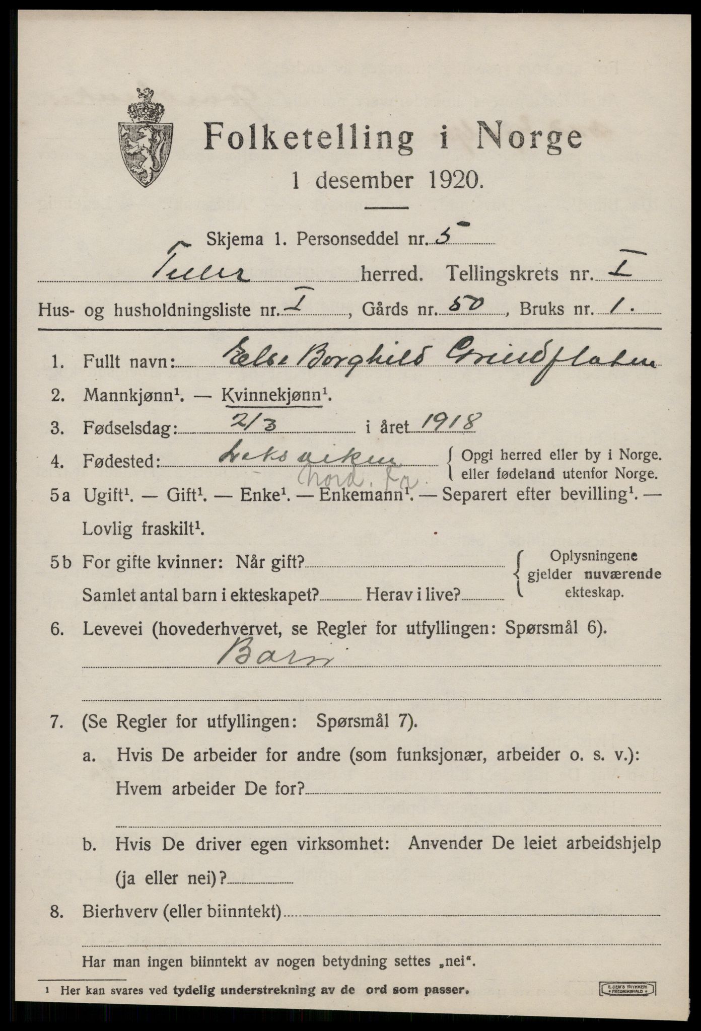 SAT, 1920 census for Tiller, 1920, p. 377