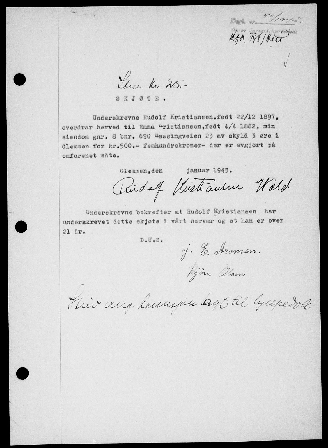 Onsøy sorenskriveri, SAO/A-10474/G/Ga/Gab/L0014: Mortgage book no. II A-14, 1944-1945, Diary no: : 40/1945