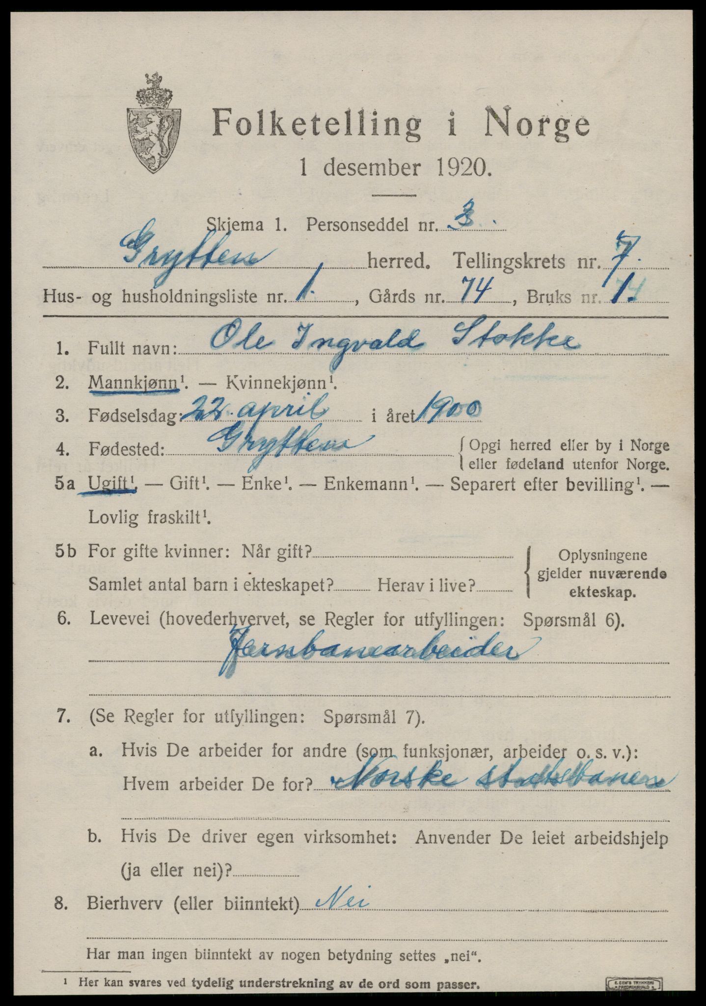 SAT, 1920 census for Grytten, 1920, p. 4828