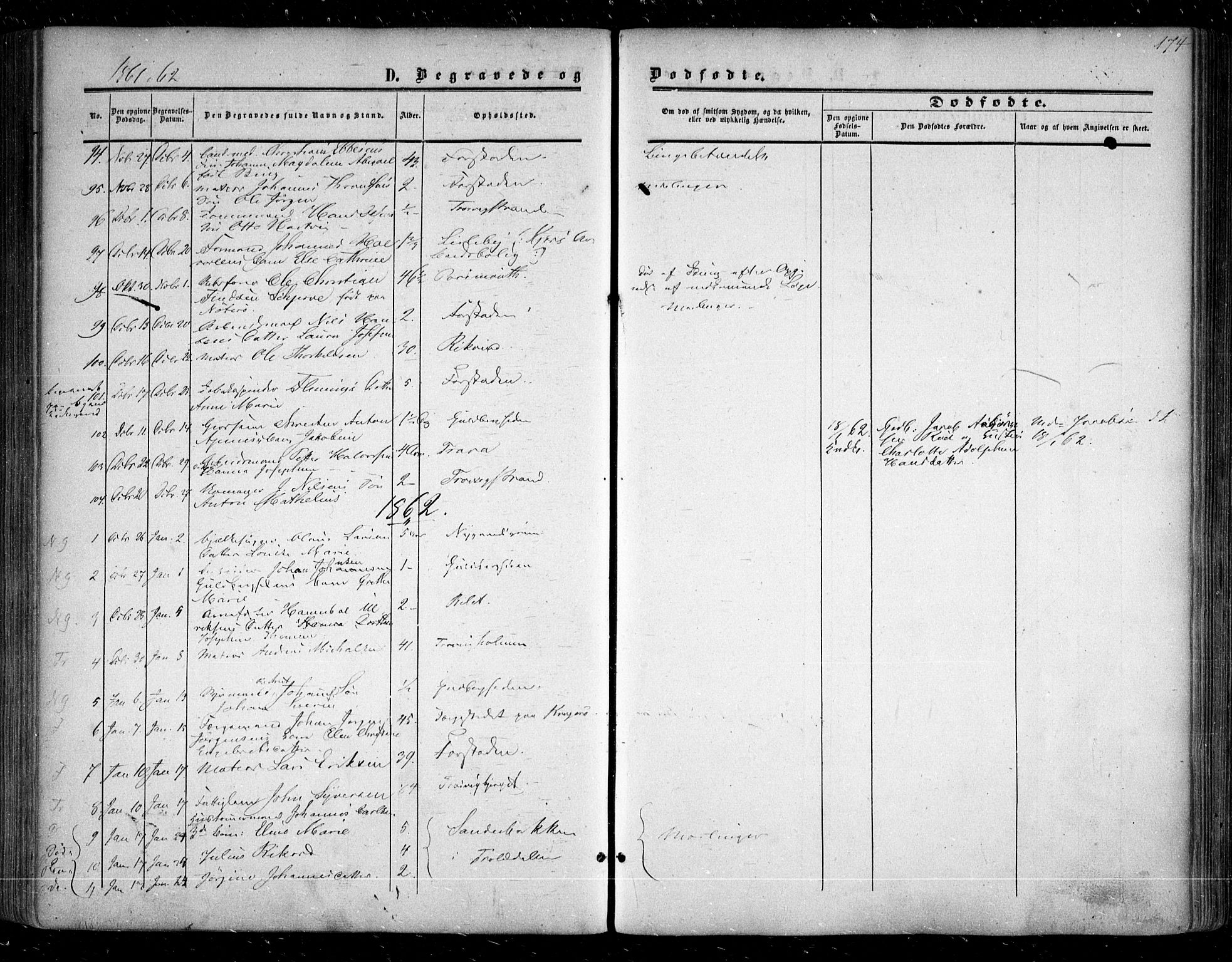 Glemmen prestekontor Kirkebøker, AV/SAO-A-10908/F/Fa/L0007: Parish register (official) no. 7, 1853-1862, p. 174