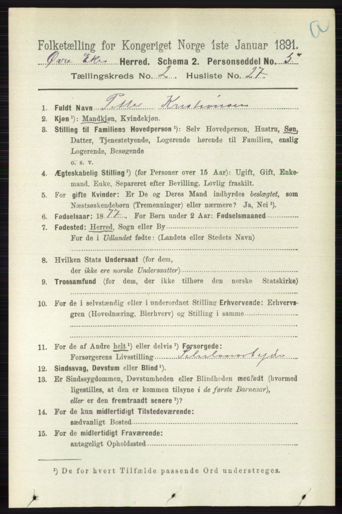 RA, 1891 census for 0624 Øvre Eiker, 1891, p. 691