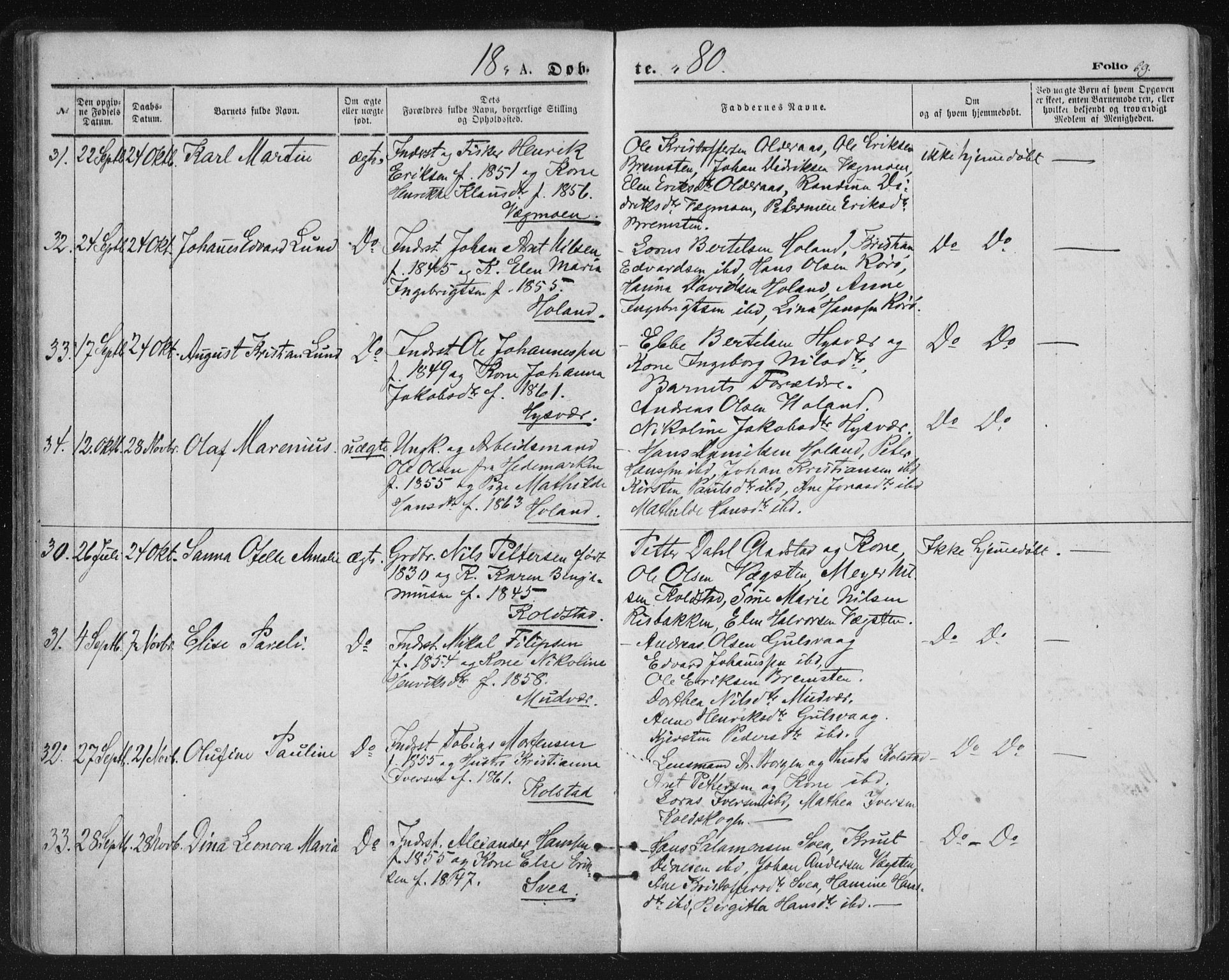 Ministerialprotokoller, klokkerbøker og fødselsregistre - Nordland, SAT/A-1459/816/L0241: Parish register (official) no. 816A07, 1870-1885, p. 69