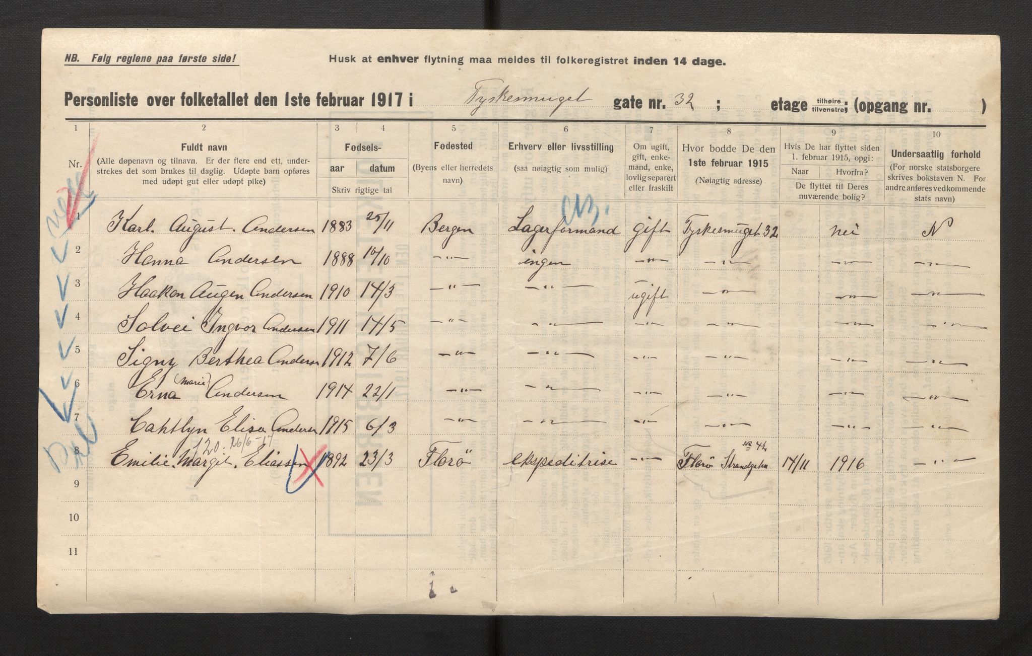 SAB, Municipal Census 1917 for Bergen, 1917, p. 43439