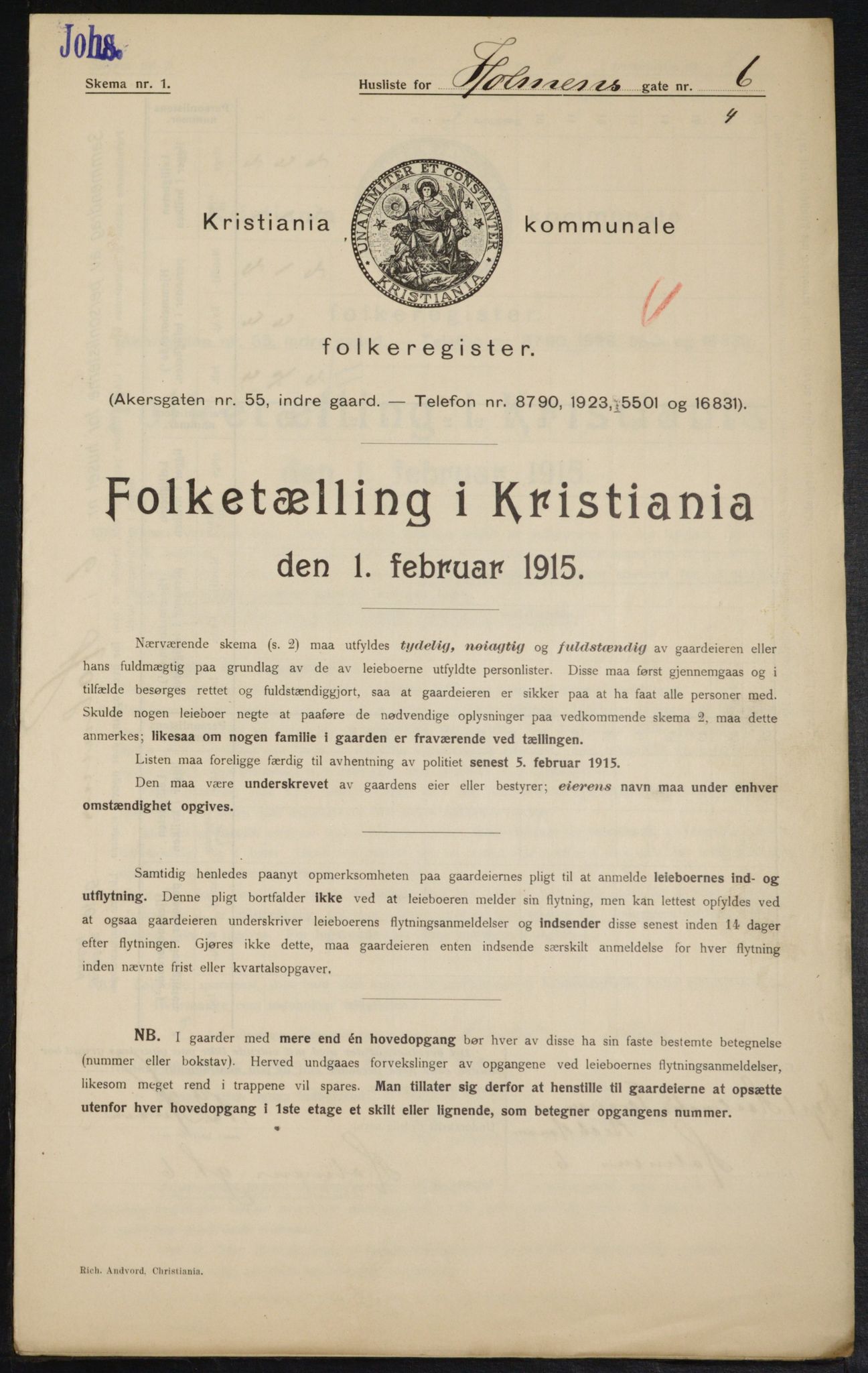 OBA, Municipal Census 1915 for Kristiania, 1915, p. 40459