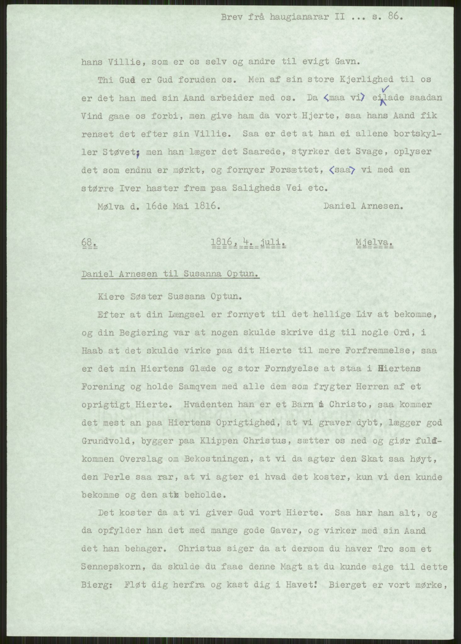 Samlinger til kildeutgivelse, Haugianerbrev, AV/RA-EA-6834/F/L0002: Haugianerbrev II: 1805-1821, 1805-1821, p. 86