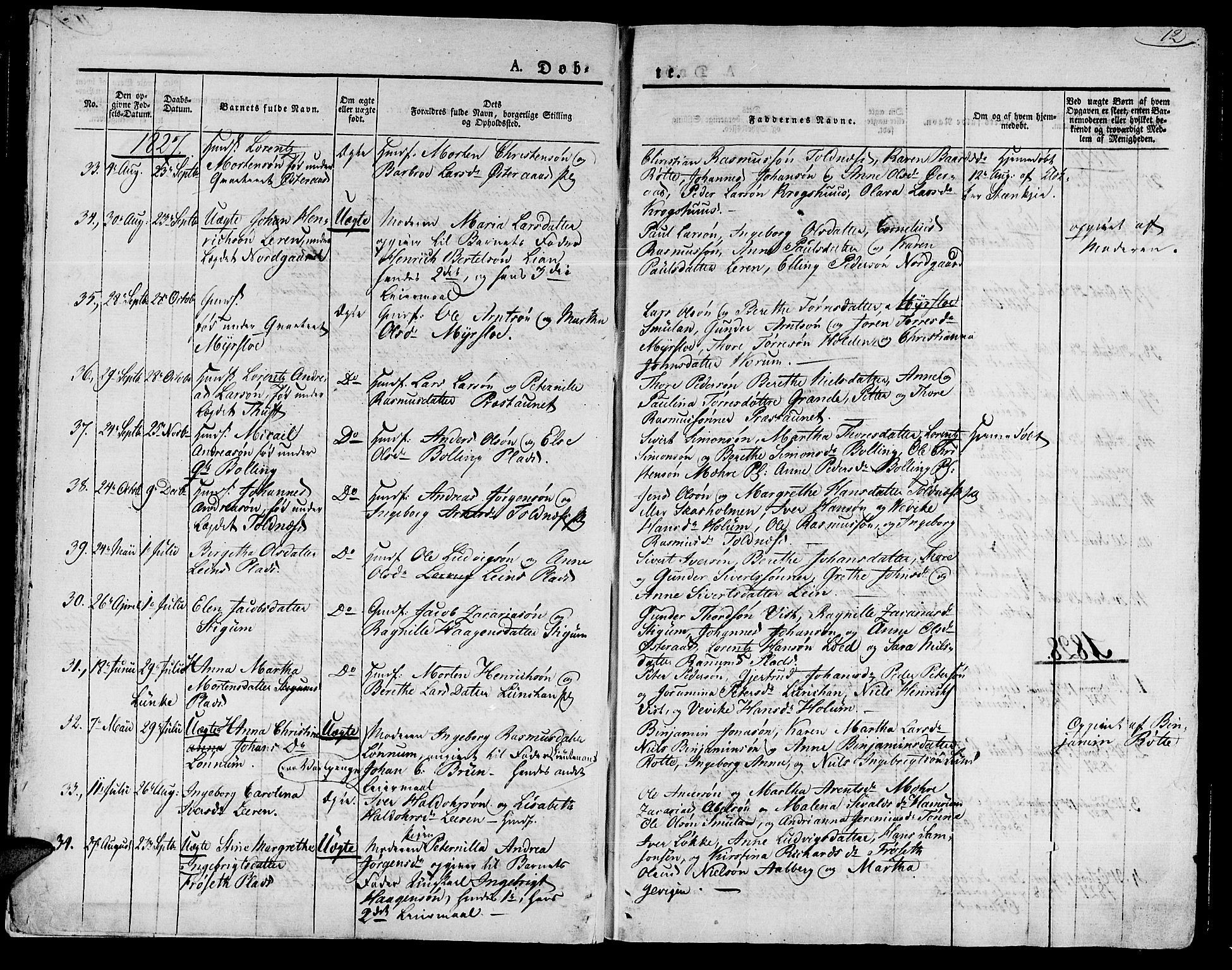 Ministerialprotokoller, klokkerbøker og fødselsregistre - Nord-Trøndelag, AV/SAT-A-1458/735/L0336: Parish register (official) no. 735A05 /1, 1825-1835, p. 12