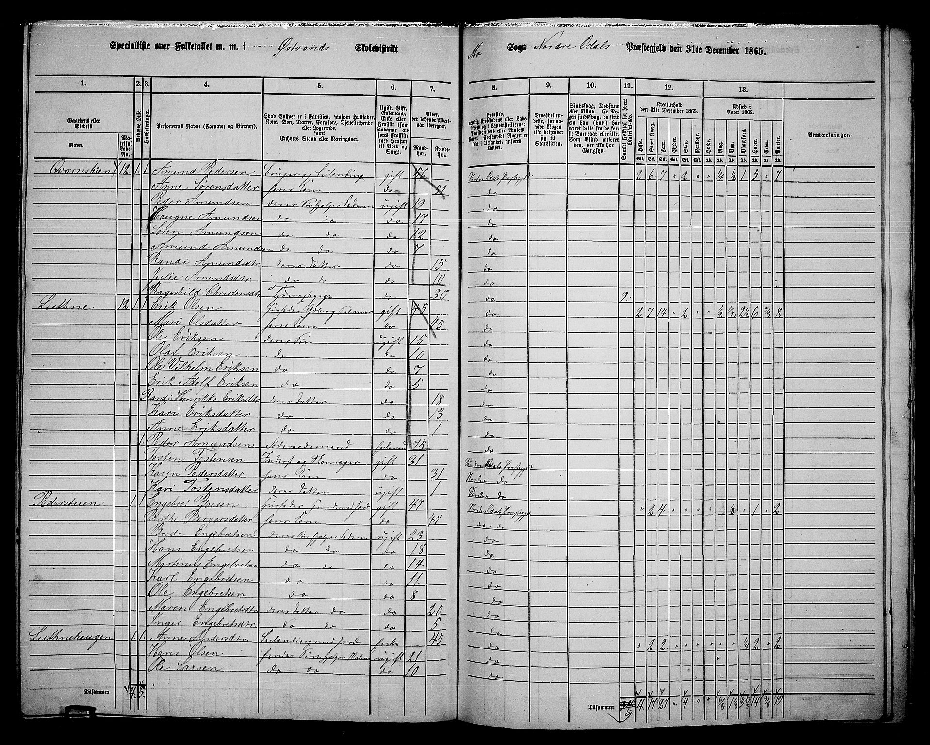 RA, 1865 census for Nord-Odal, 1865, p. 153