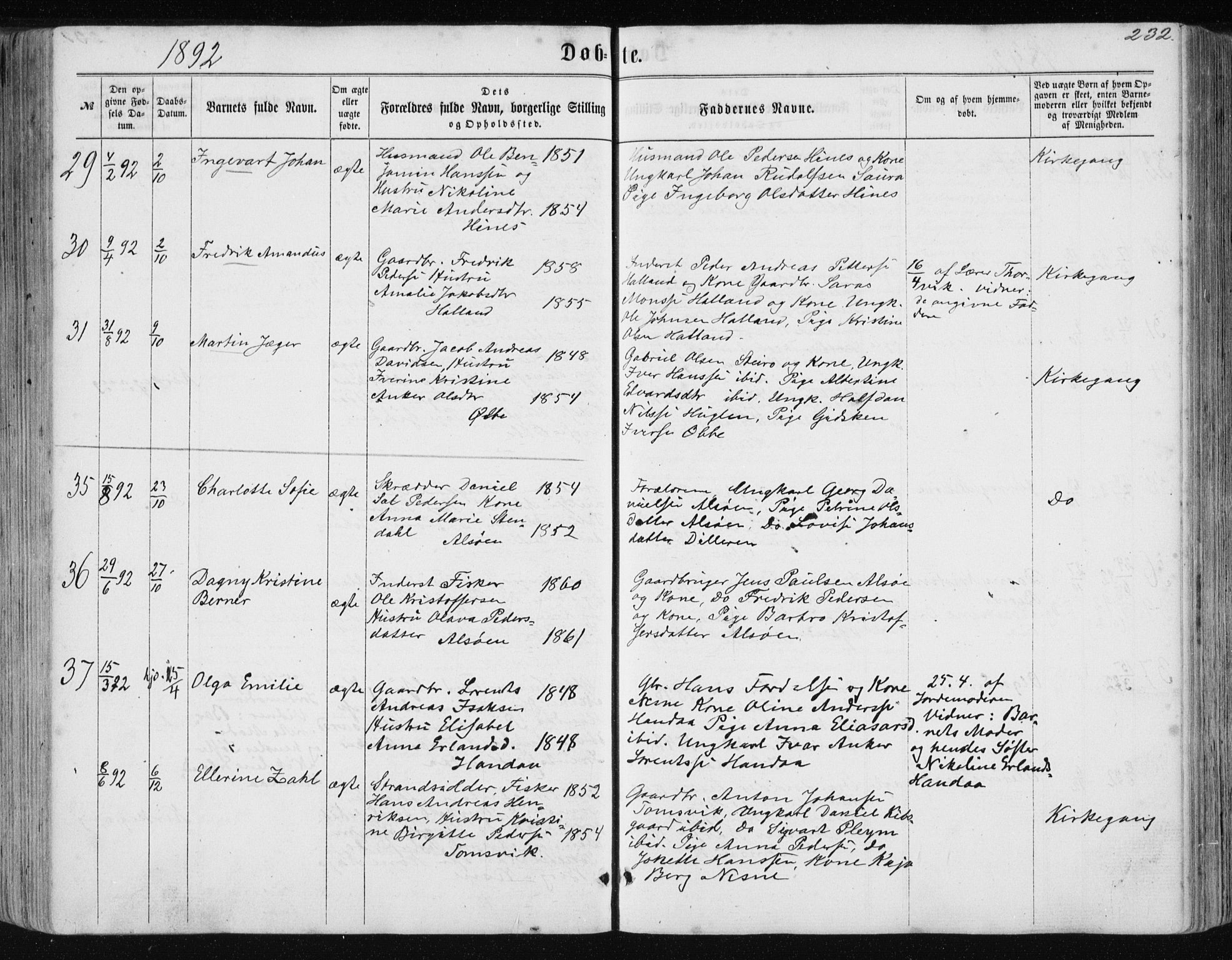 Ministerialprotokoller, klokkerbøker og fødselsregistre - Nordland, AV/SAT-A-1459/838/L0556: Parish register (copy) no. 838C03, 1861-1893, p. 232