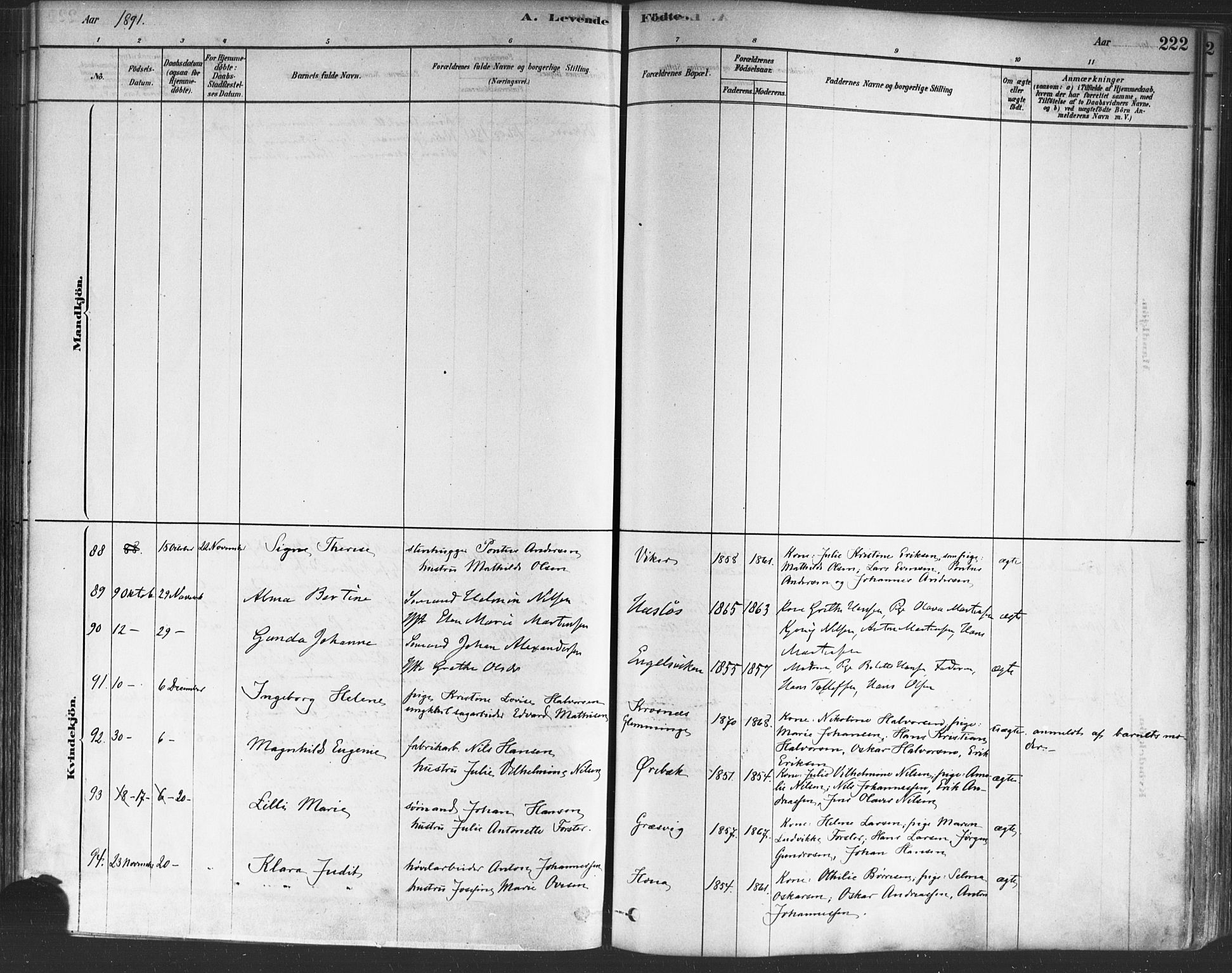 Onsøy prestekontor Kirkebøker, AV/SAO-A-10914/F/Fa/L0005: Parish register (official) no. I 5, 1878-1898, p. 222