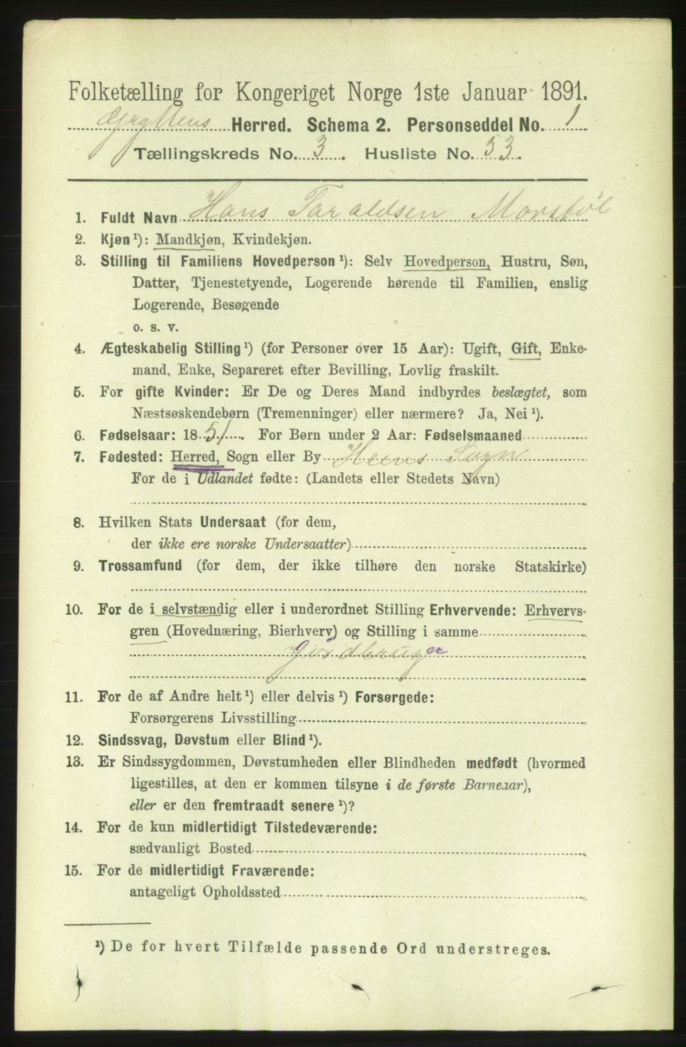 RA, 1891 census for 1539 Grytten, 1891, p. 1243