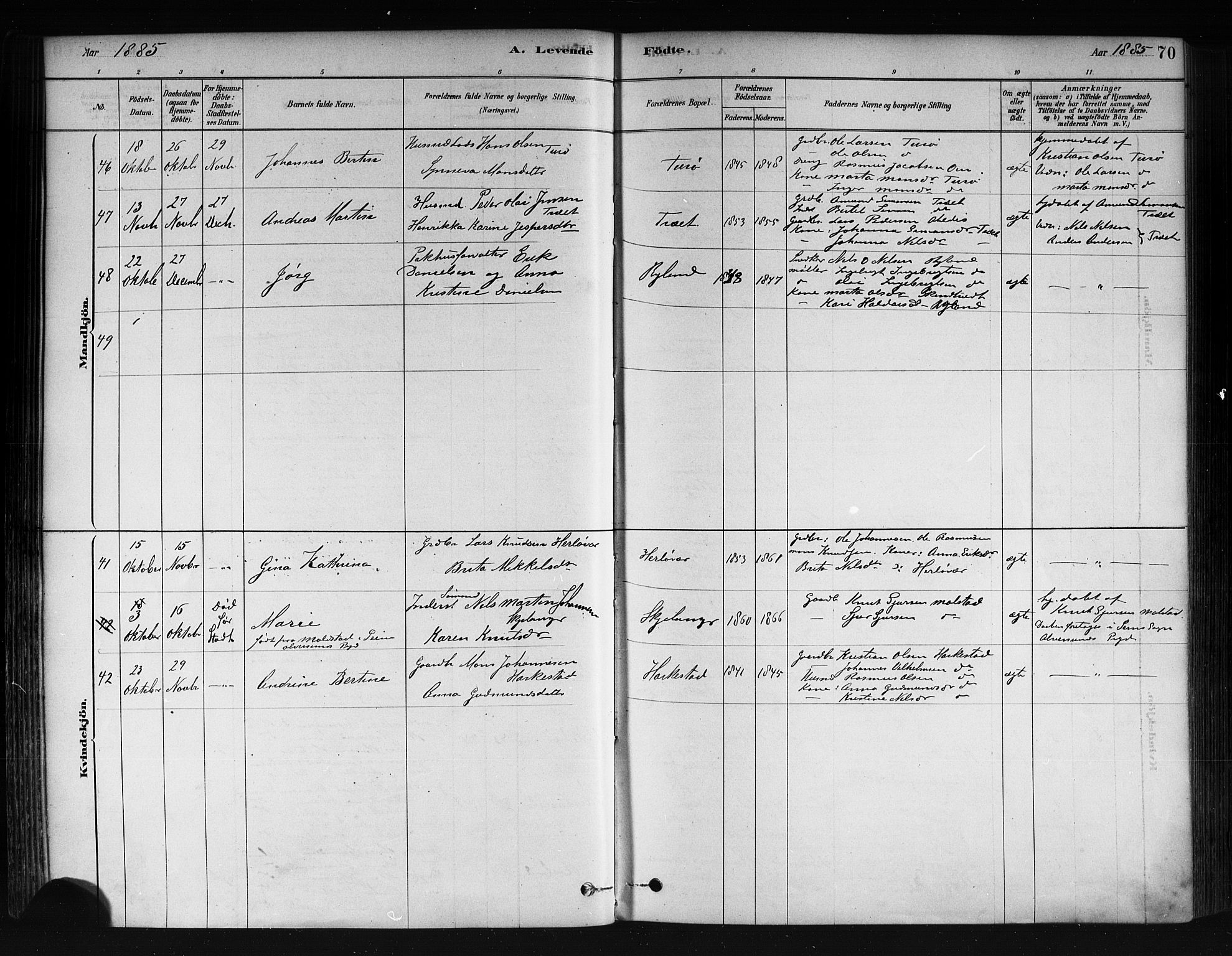 Herdla Sokneprestembete, SAB/A-75701/H/Haa: Parish register (official) no. A 3, 1878-1890, p. 70