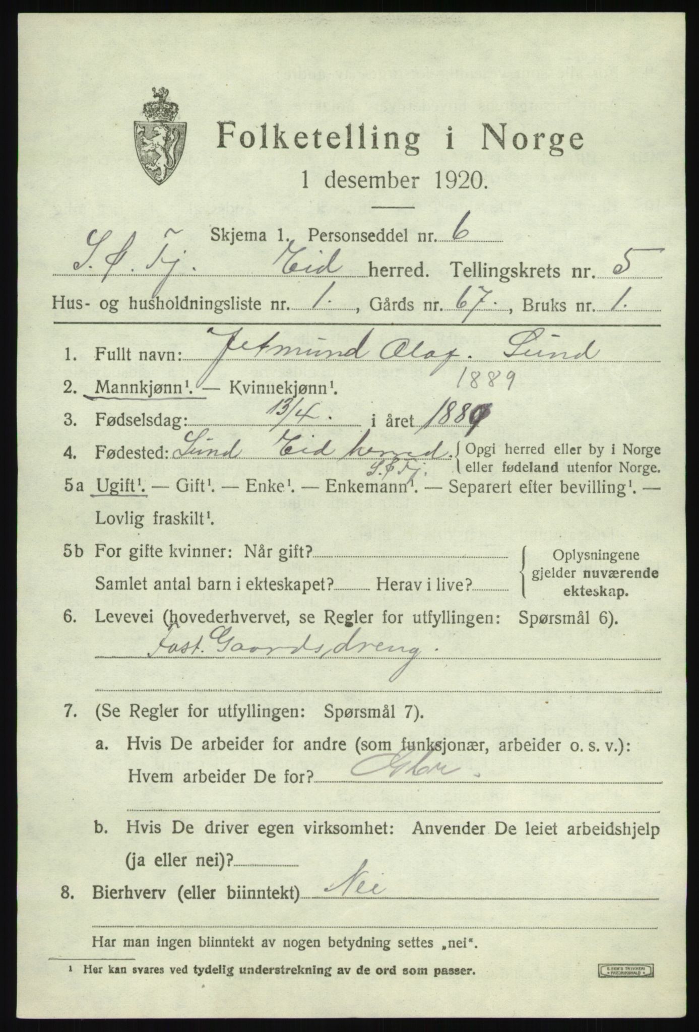 SAB, 1920 census for Eid, 1920, p. 2422