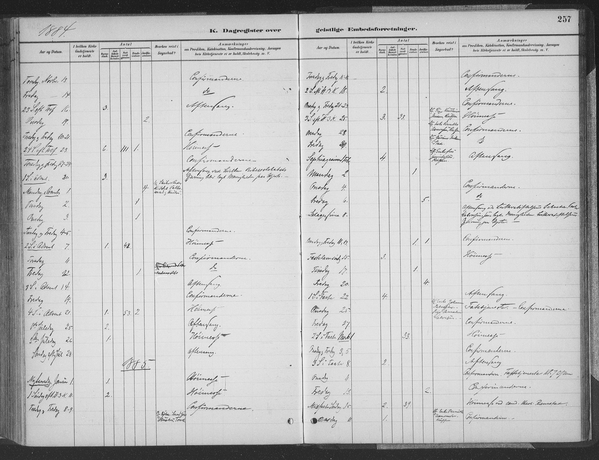 Grimstad sokneprestkontor, AV/SAK-1111-0017/F/Fa/L0004: Parish register (official) no. A 3, 1882-1910, p. 257