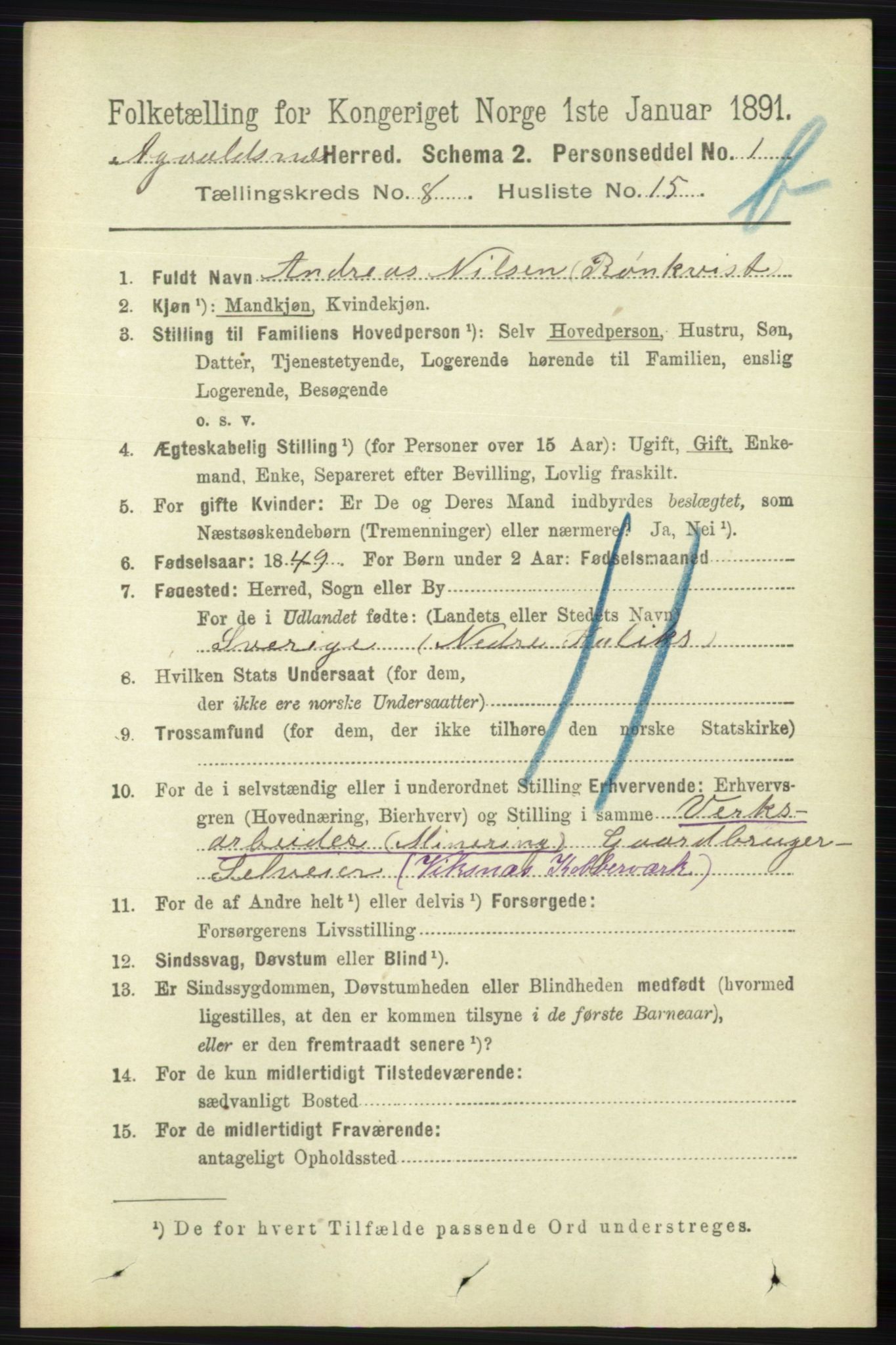 RA, 1891 census for 1147 Avaldsnes, 1891, p. 4285