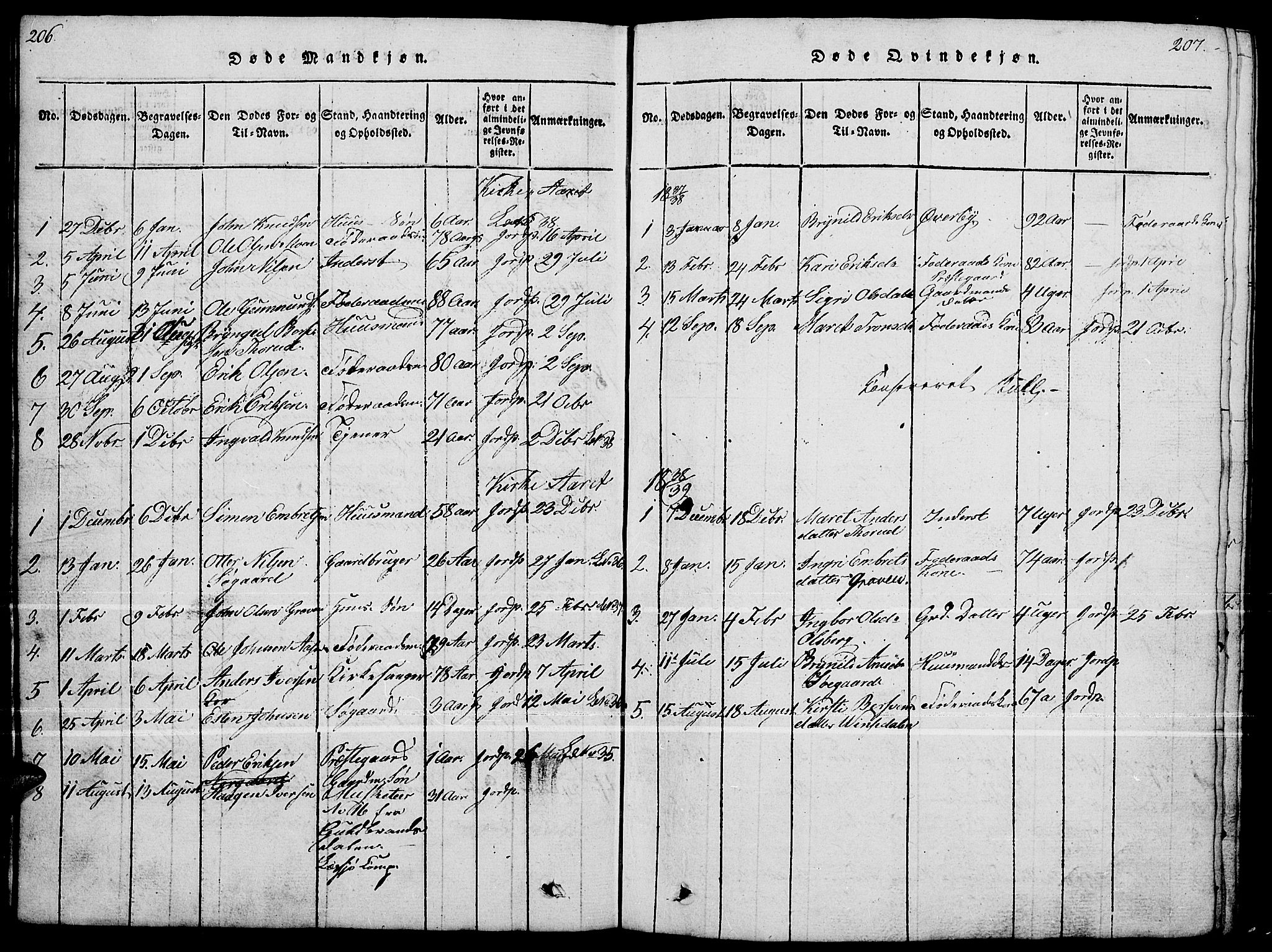 Tynset prestekontor, SAH/PREST-058/H/Ha/Hab/L0004: Parish register (copy) no. 4, 1814-1879, p. 206-207