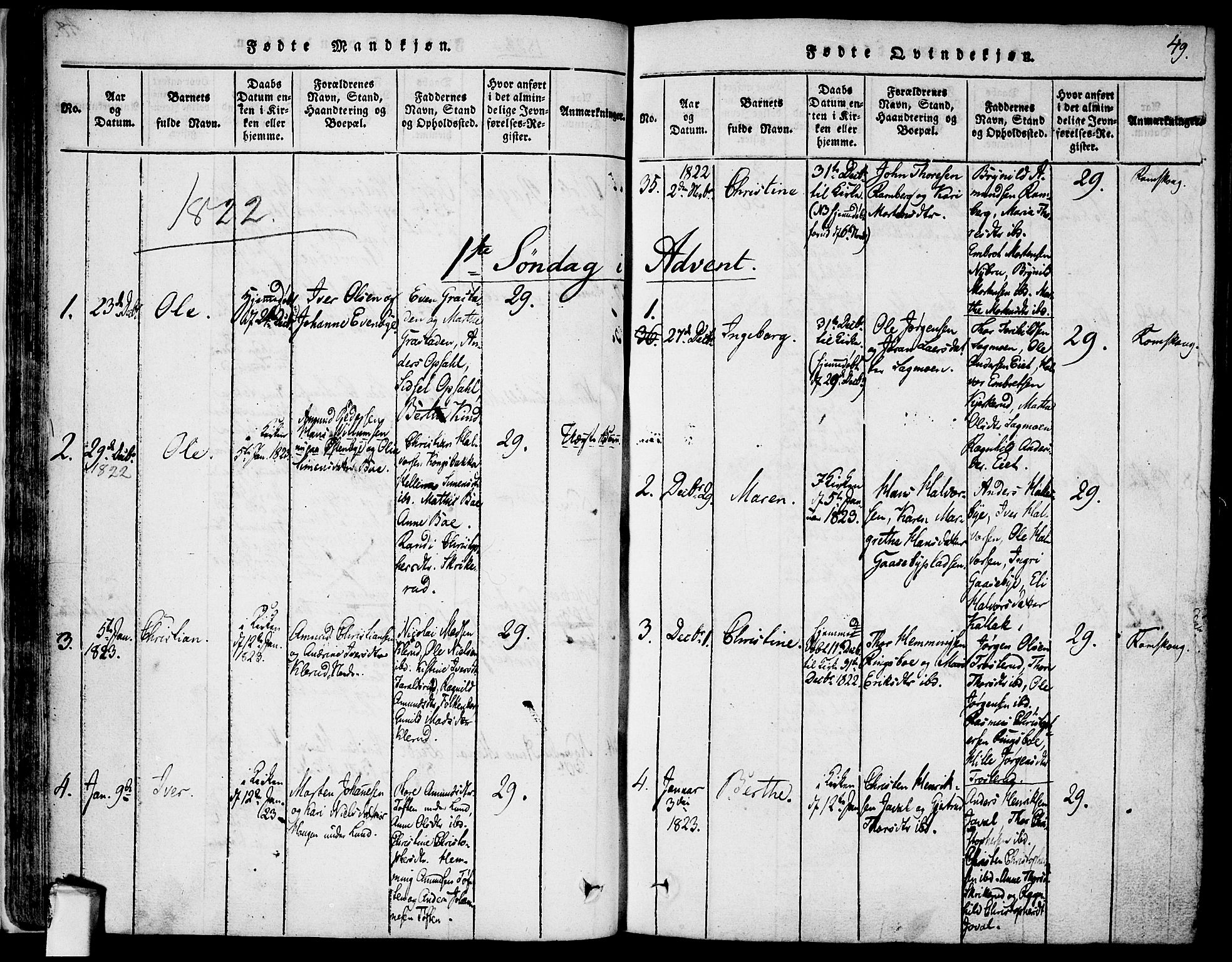 Rødenes prestekontor Kirkebøker, AV/SAO-A-2005/F/Fa/L0004: Parish register (official) no. I 4, 1814-1838, p. 49